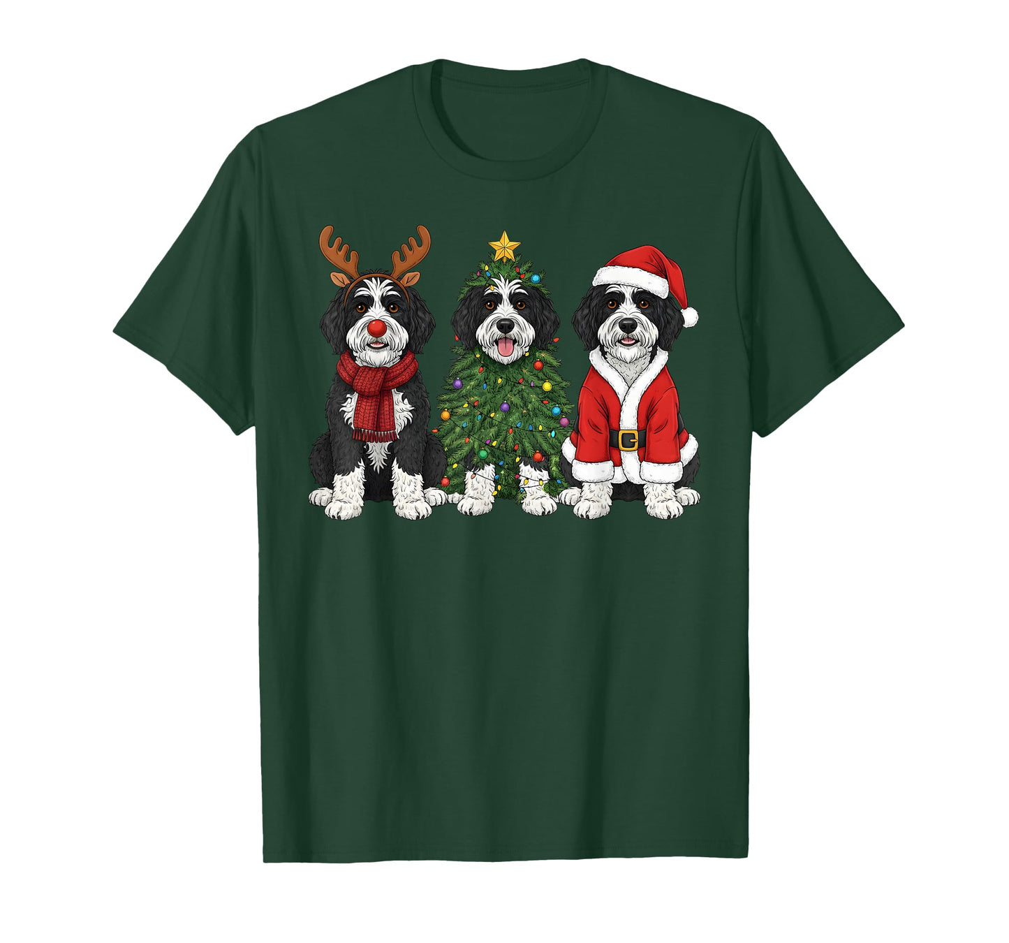 Retro Christmas Sheepadoodle Santa Reindeer Dog Lover T-Shirt