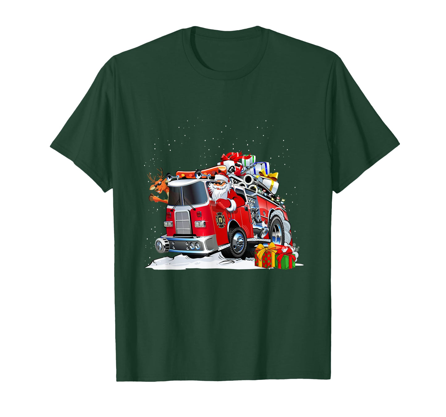 Firefighter Santa Fireman Driving Fire Truck Merry Christmas T-Shirt