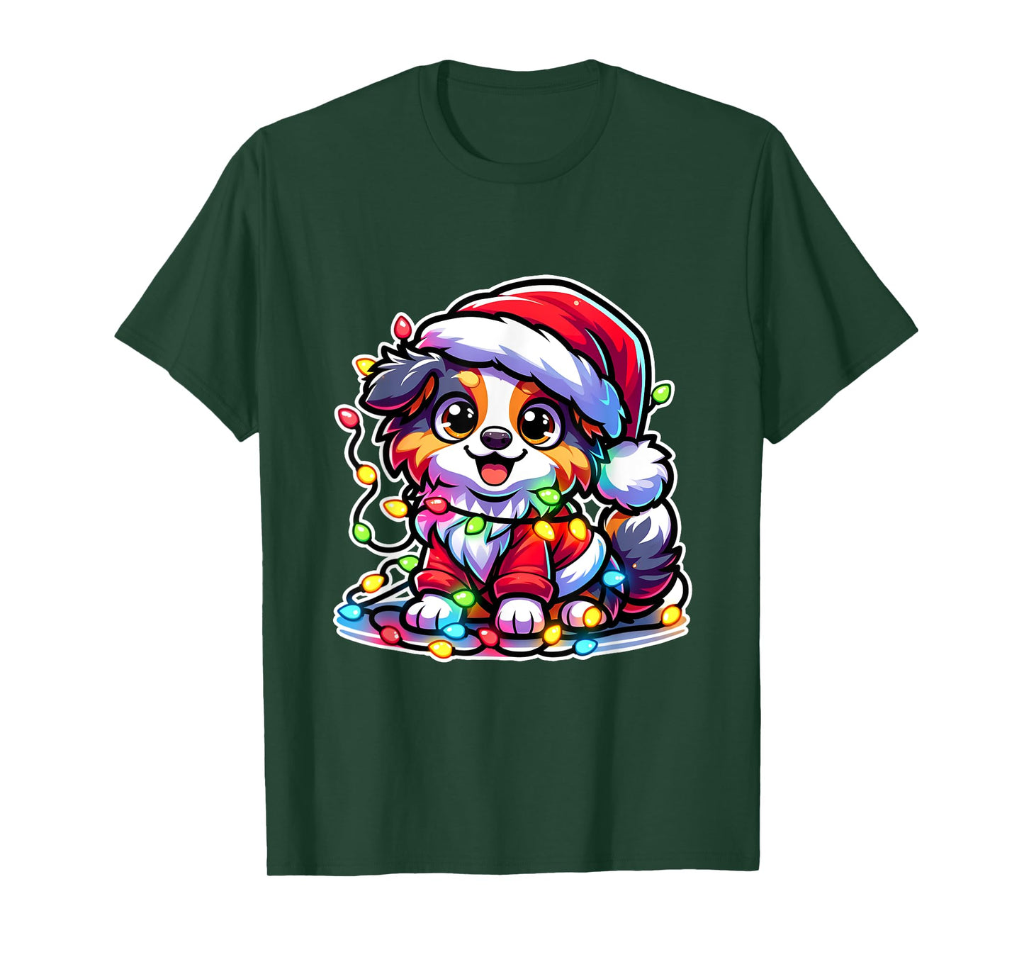 Merry Christmas Xmas Australian Shepherd Santa Dog With T-Shirt