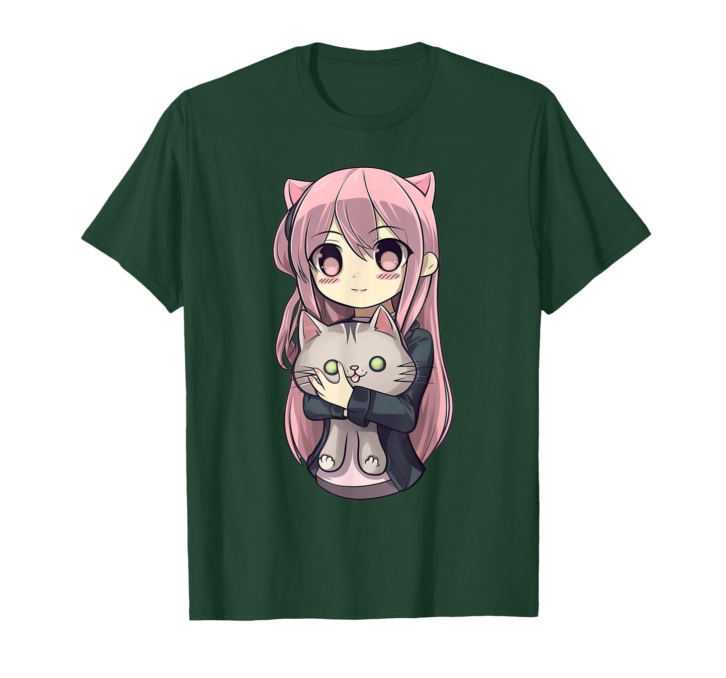 Anime and Cats Kawaii Cute Teen Otaku Girl with Cat T-Shirt