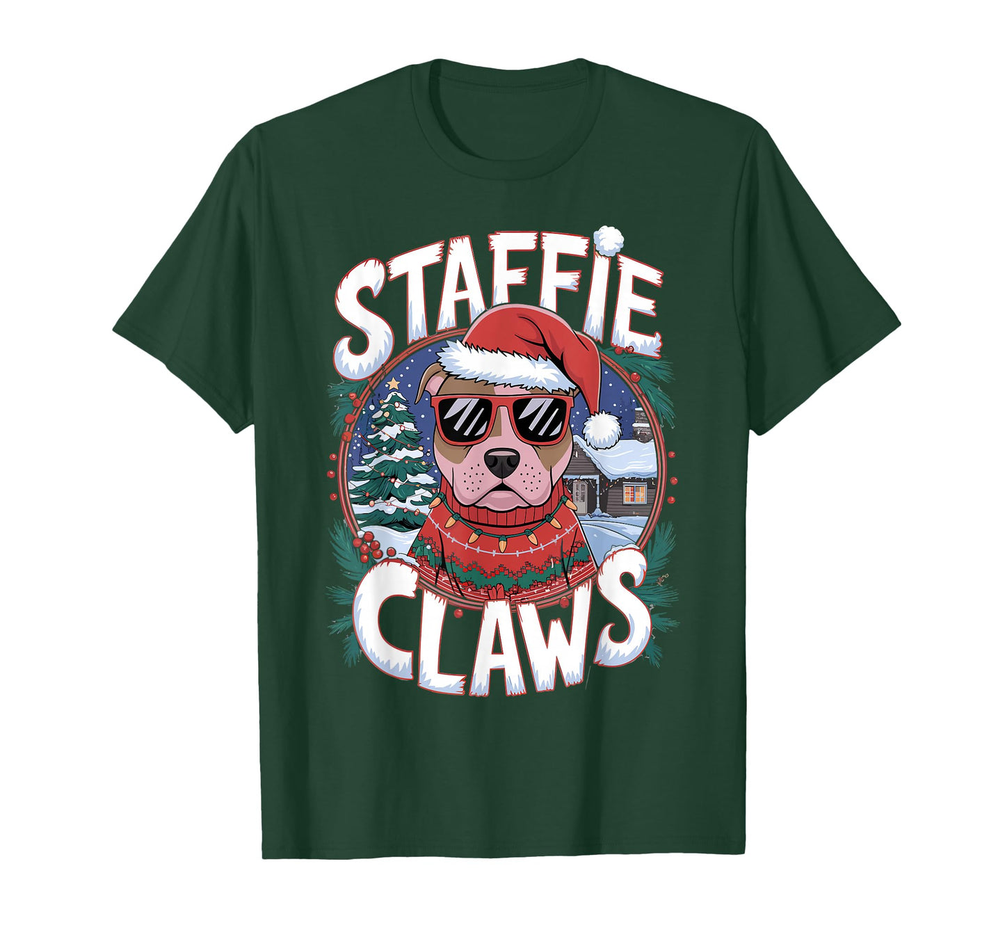 Christmas Santa Staffie Claws Dog Staffordshire Bull Terrier T-Shirt