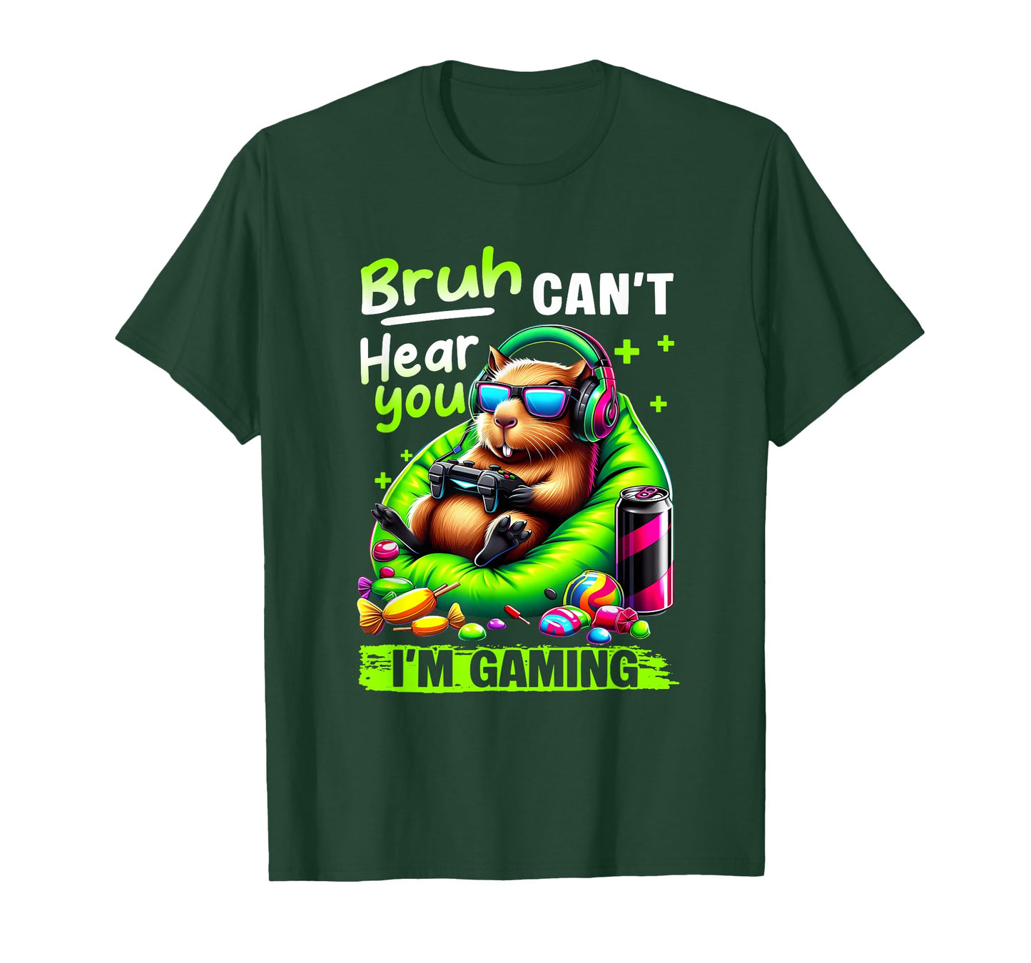 Bruh Can't Hear You I'm Gaming Funny Capybara Relaxing Gamer T-Shirt