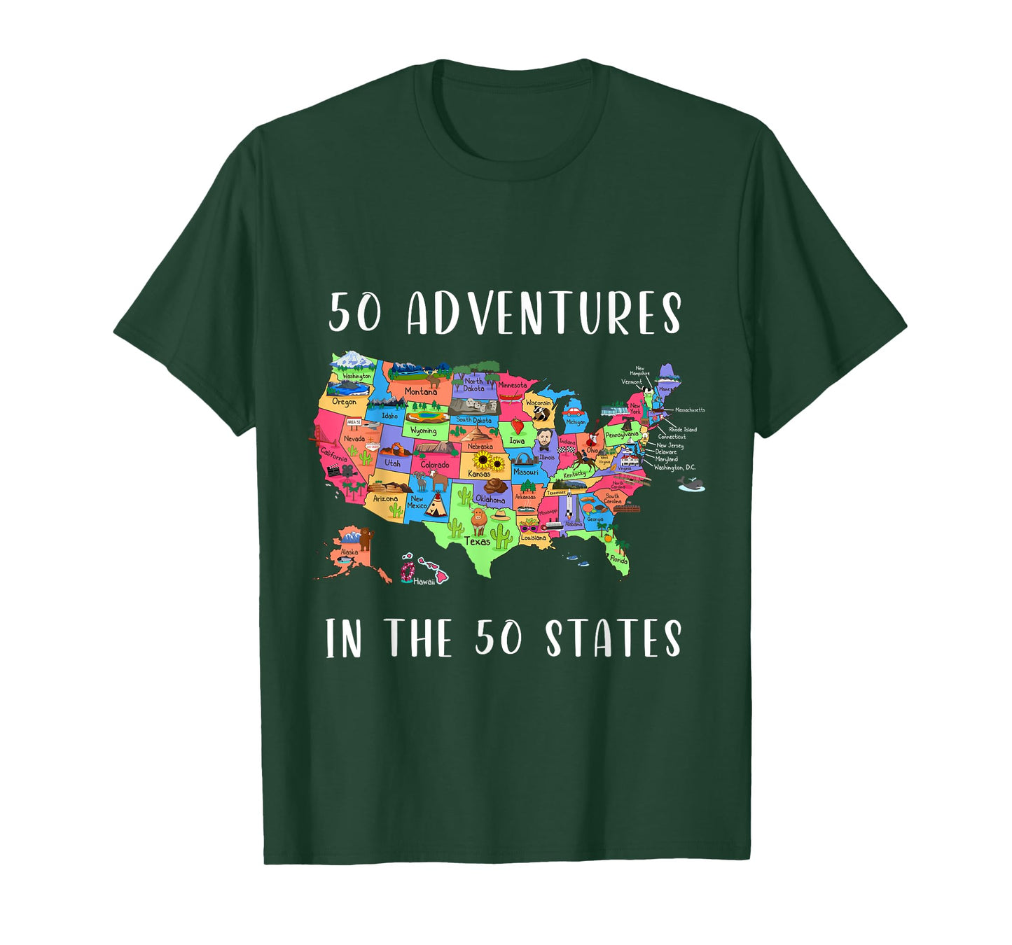ALL50CLUB Women's USA Travel Map T-Shirt, Black, Small, Short Sleeve, Classic Fit, Crew Collar, Pullover, 50 States Map Design