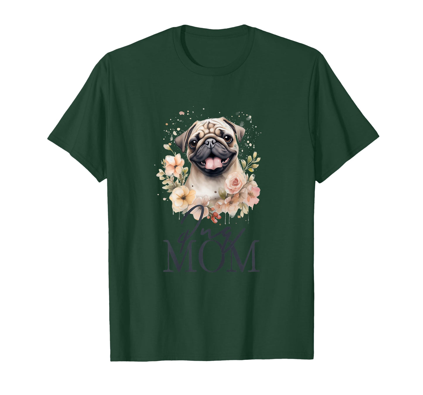 Pug Mom Cute Vintage Flowers Floral Dog Mom T-Shirt