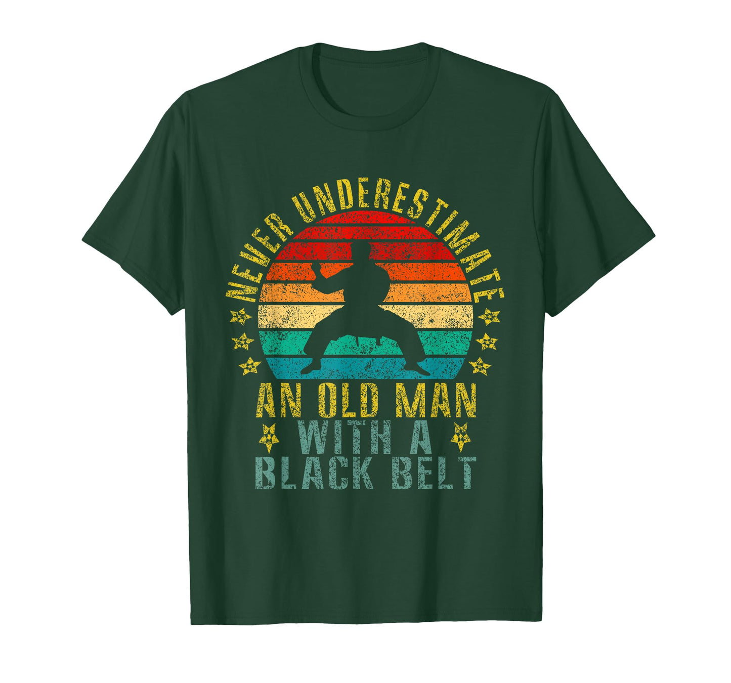 Never Underestimate an Old Man With a Black Belt Funny Retro T-Shirt