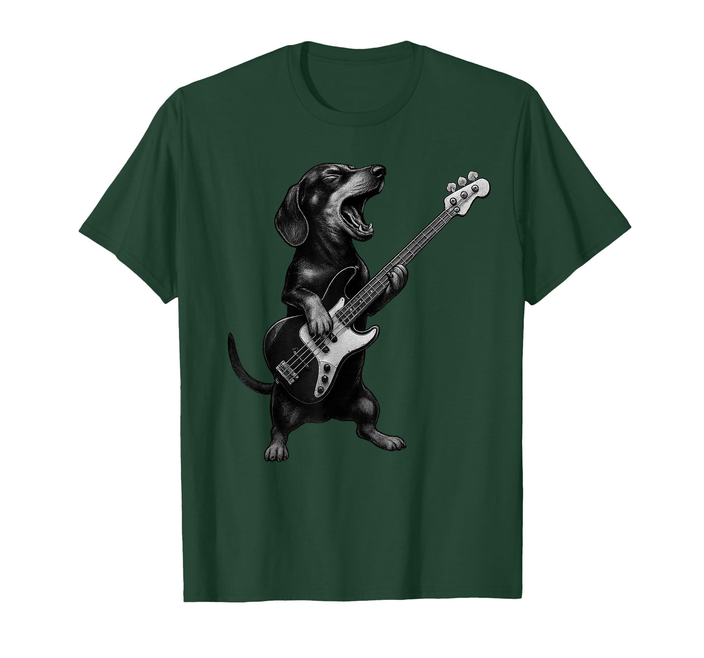 Dachshund Playing Bass Guitar Rock Music Dog Lover T-Shirt