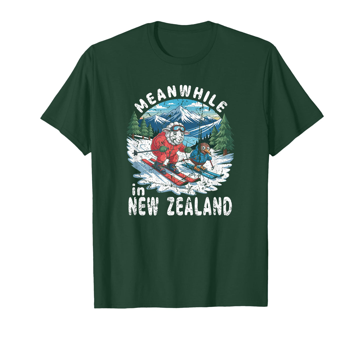 Meanwhile in New Zealand Kiwi Sheep Skiing Winter Souvenir T-Shirt