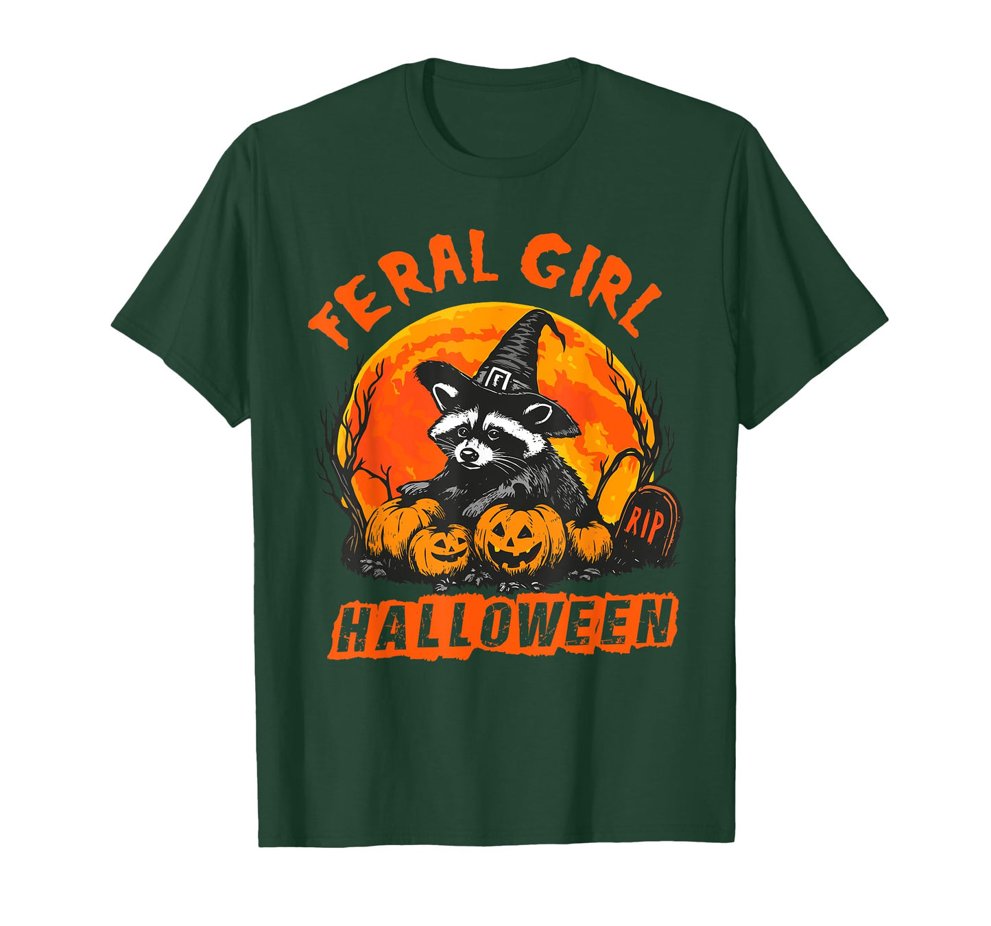 Feral Girl Halloween Raccoon Witch Pumpkin Raccoon Lover T-Shirt