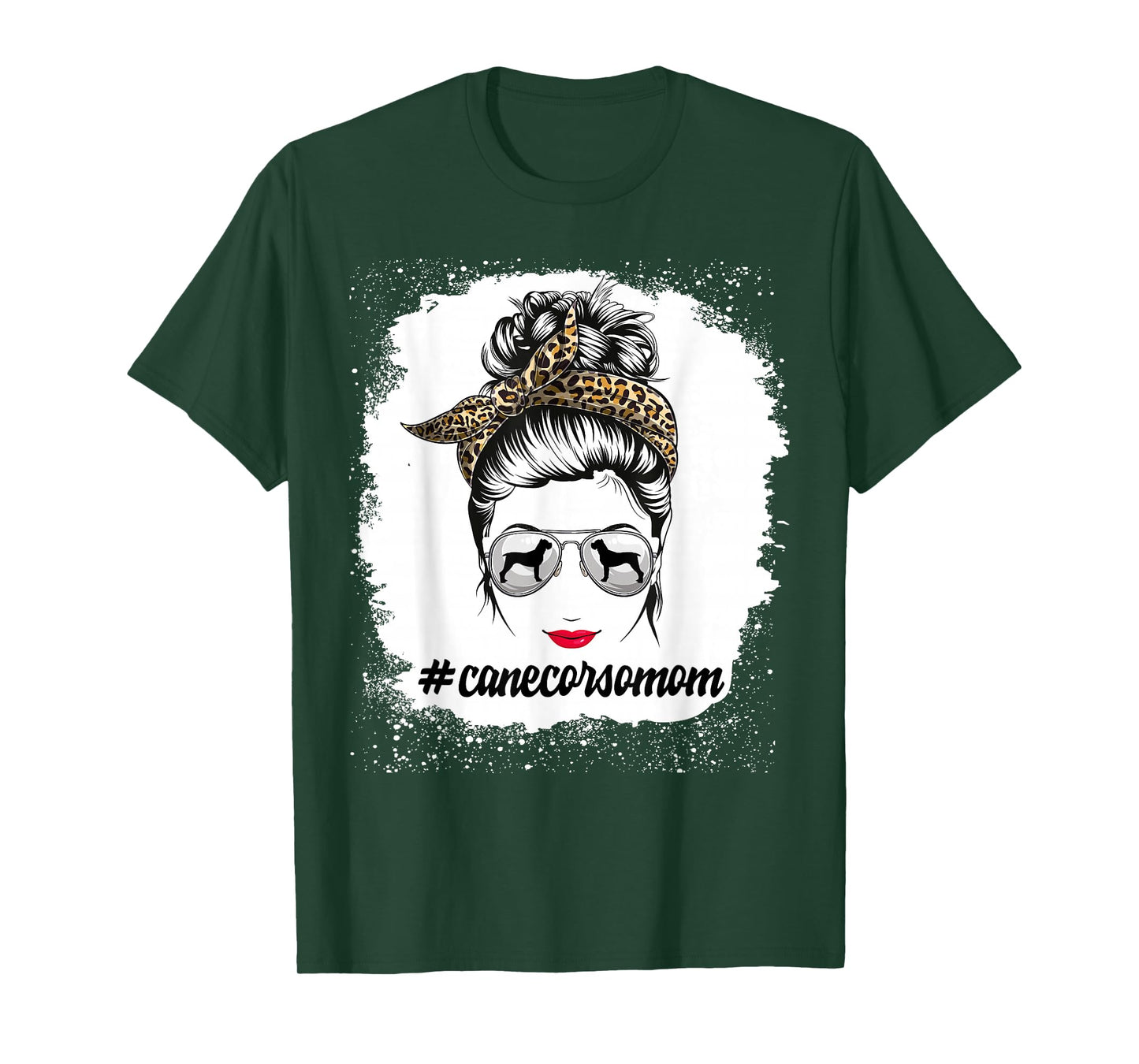 Cane Corso Dog Mom Bleached Messy Bun Leopard Women T-Shirt