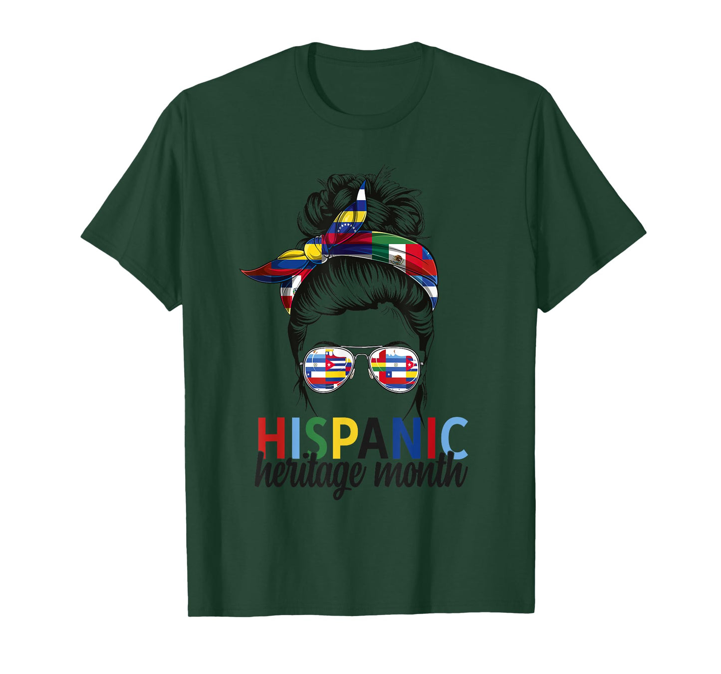 Hispanic Heritage Month all Countries Flags women messy bun T-Shirt