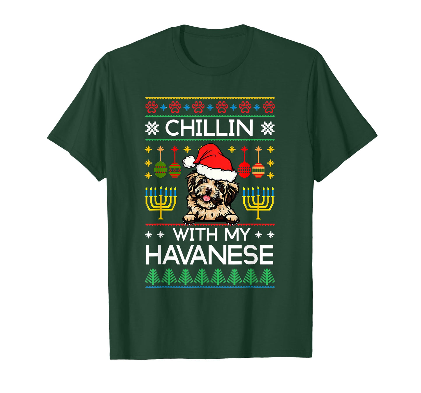 Ugly Christmas Hanukkah Chillin With My Havanese Menorah T-Shirt
