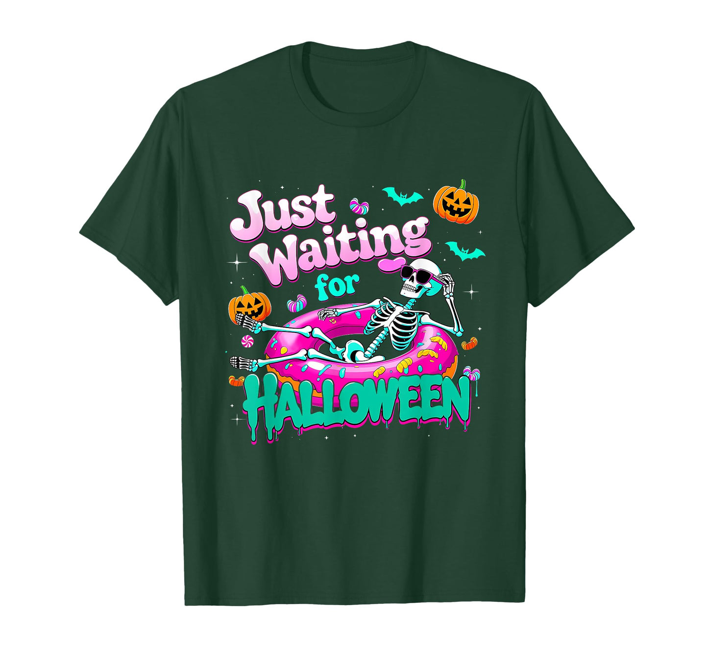 Just Waiting For Halloween Skeleton Donut Summerween Vibes T-Shirt