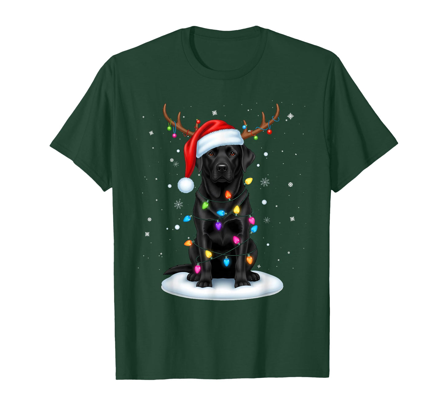 Black Lab Labrador Christmas Dog Reindeer Lights Pajama Xmas T-Shirt