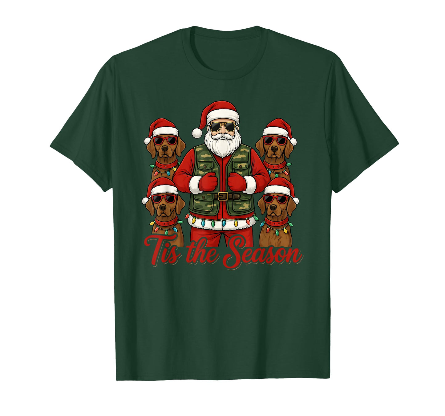 Tis The Season Santa with Hunting Dogs Funny Christmas T-Shirt