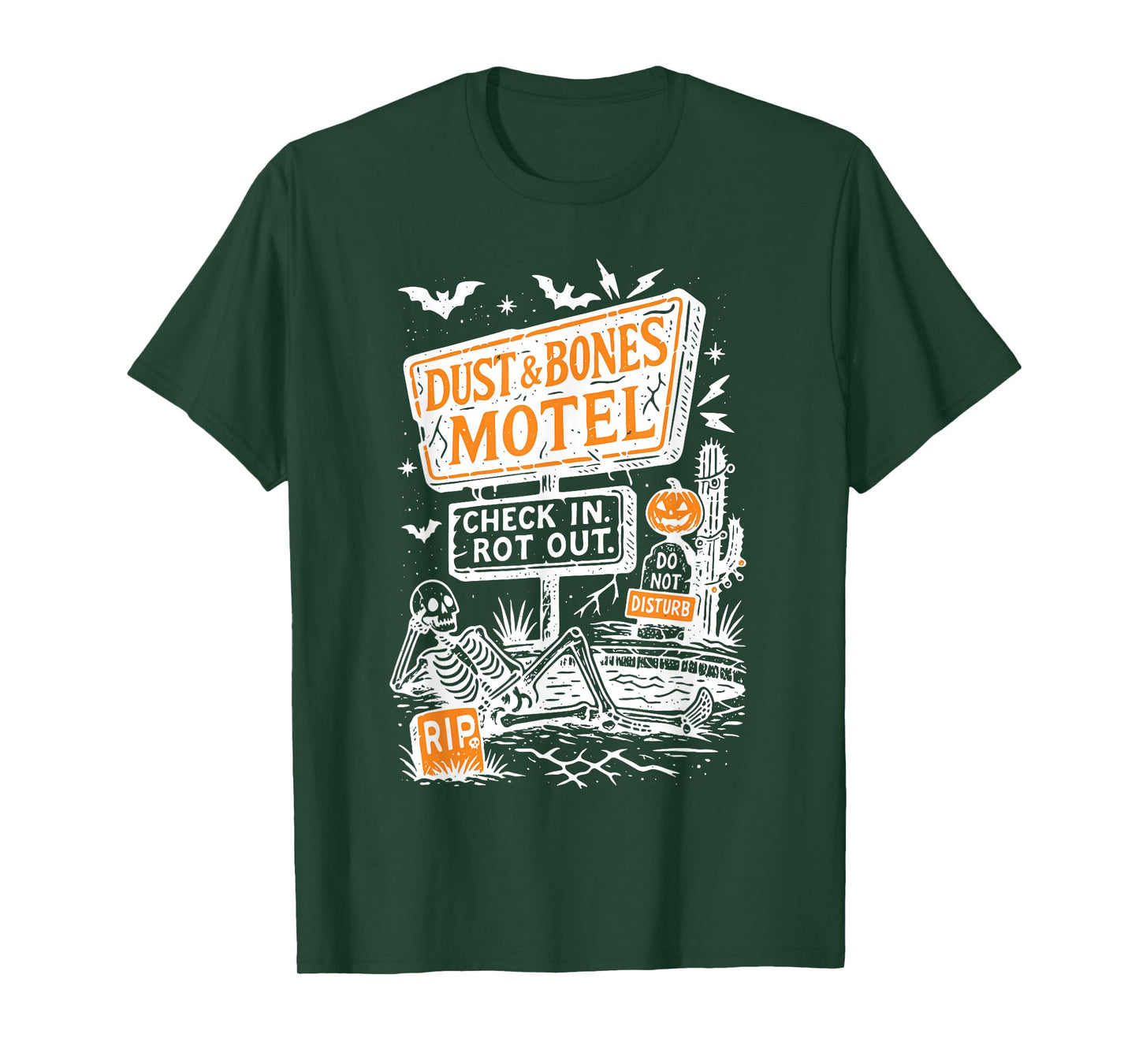 Retro Funny Skeleton Dust and Bones Motel Spooky Halloween T-Shirt