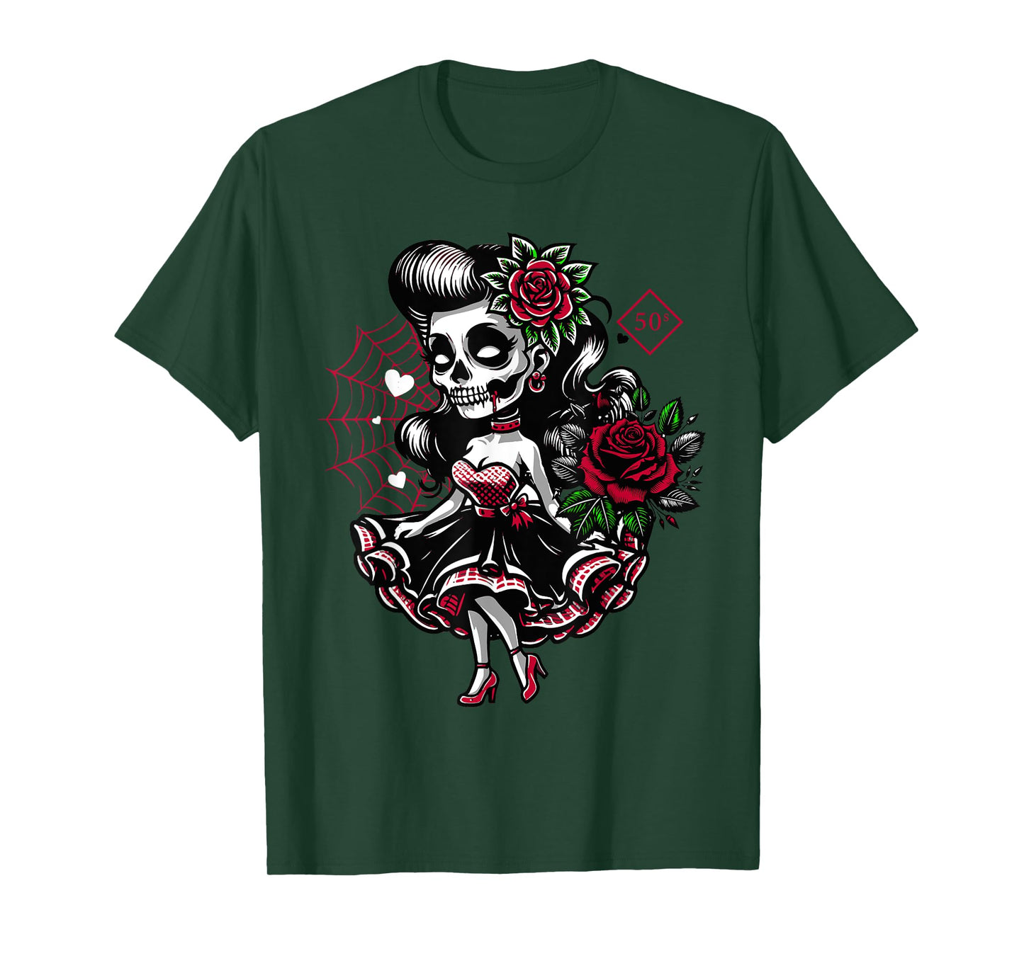 Kawaii Rockabilly Skeleton Pin Up Horror Rebel T-Shirt