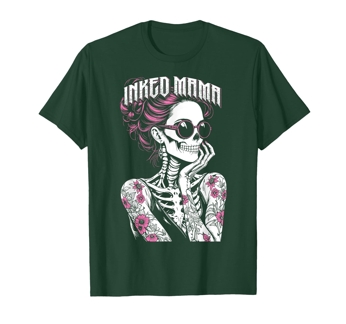 Inked Mama Messy Bun Gothic Cute Skeleton Tattoo Mom Ink T-Shirt