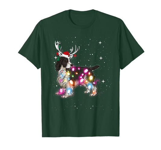 English Springer Spaniel Christmas Lights Pajama Funny Dog T-Shirt for Men Women Kids