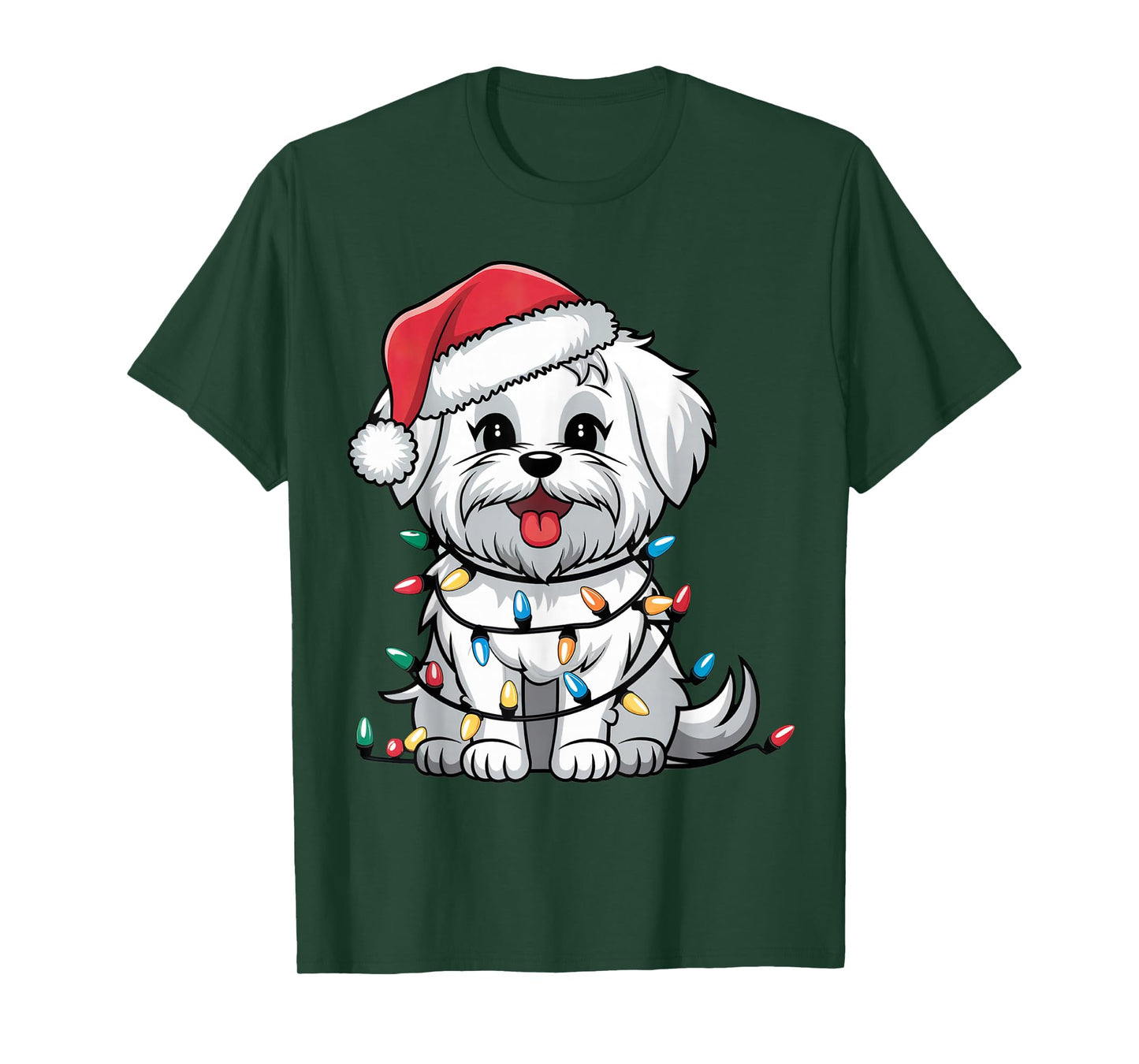 Maltese Christmas Lights Xmas Dogs Gifts for Men Women Kids T-Shirt