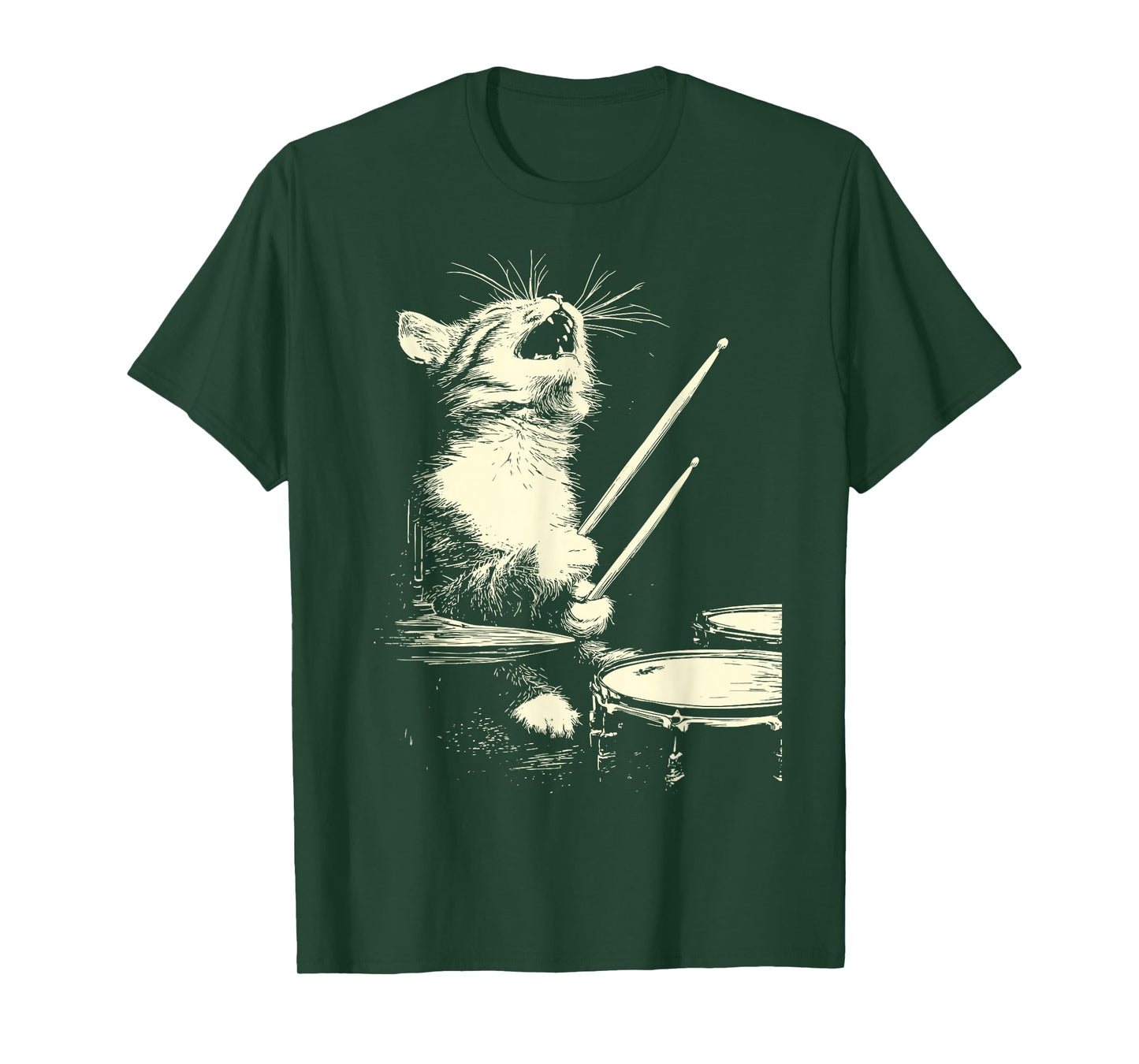 Cute Tabby Cat Playing Drums Funny Music Feline Drummer T-Shirt