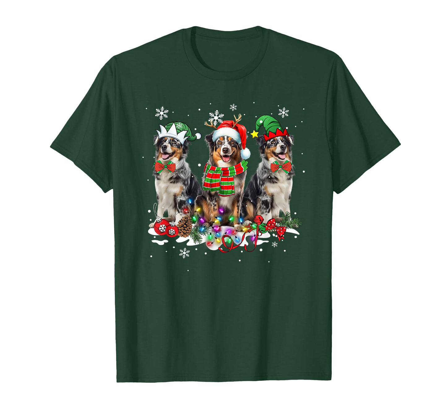 Funny Christmas Pajama Dog Australian Shepherd Dog T-Shirt