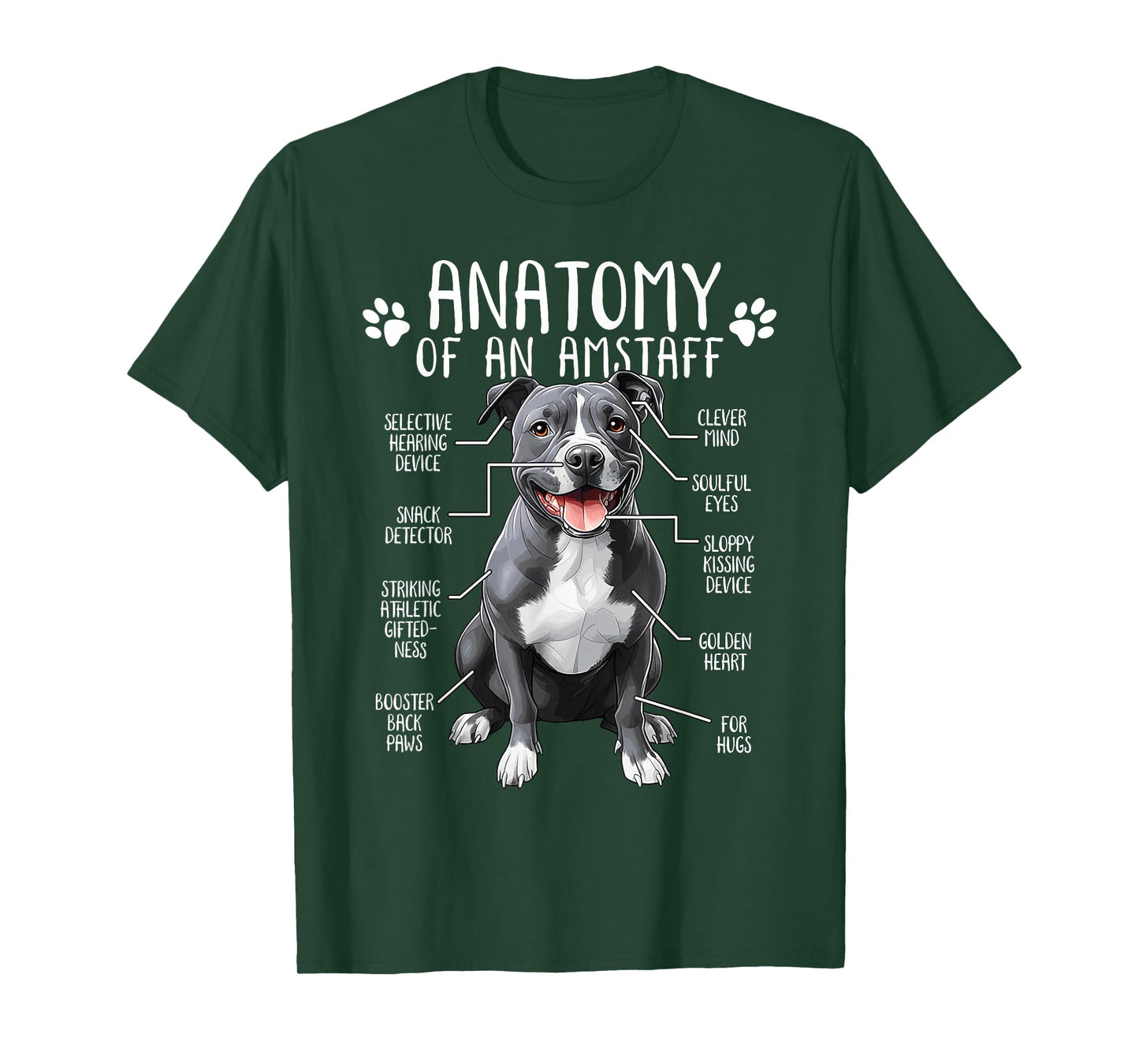 Funny American Staffordshire Terrier Clothing Amstaff Dog Anatomy T-Shirt - Unisex Adults Kids, Black, Small, Short Sleeve