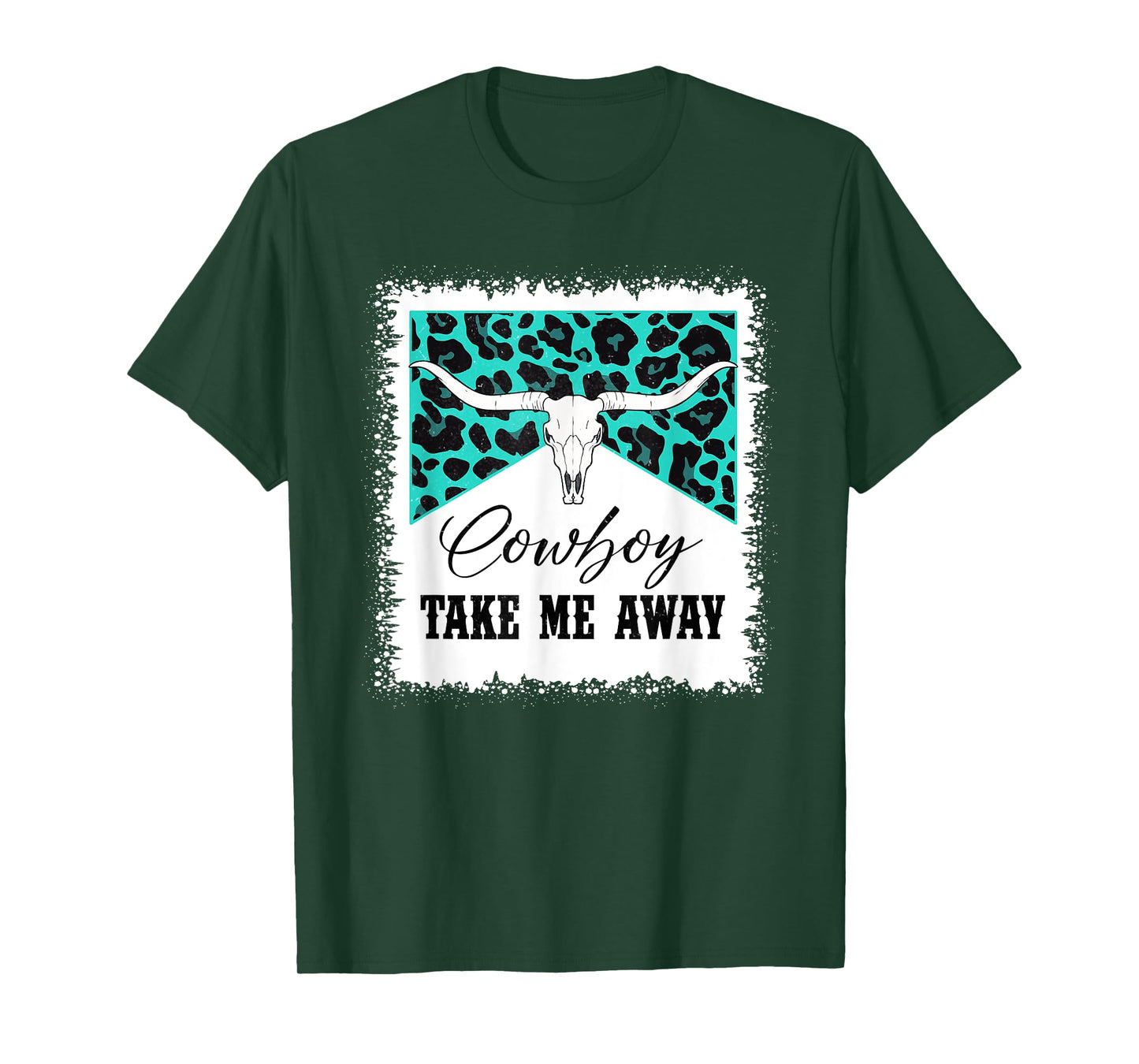 Vintage Bull Skull Leopard Bleached Cowboy Take Me Away T-Shirt