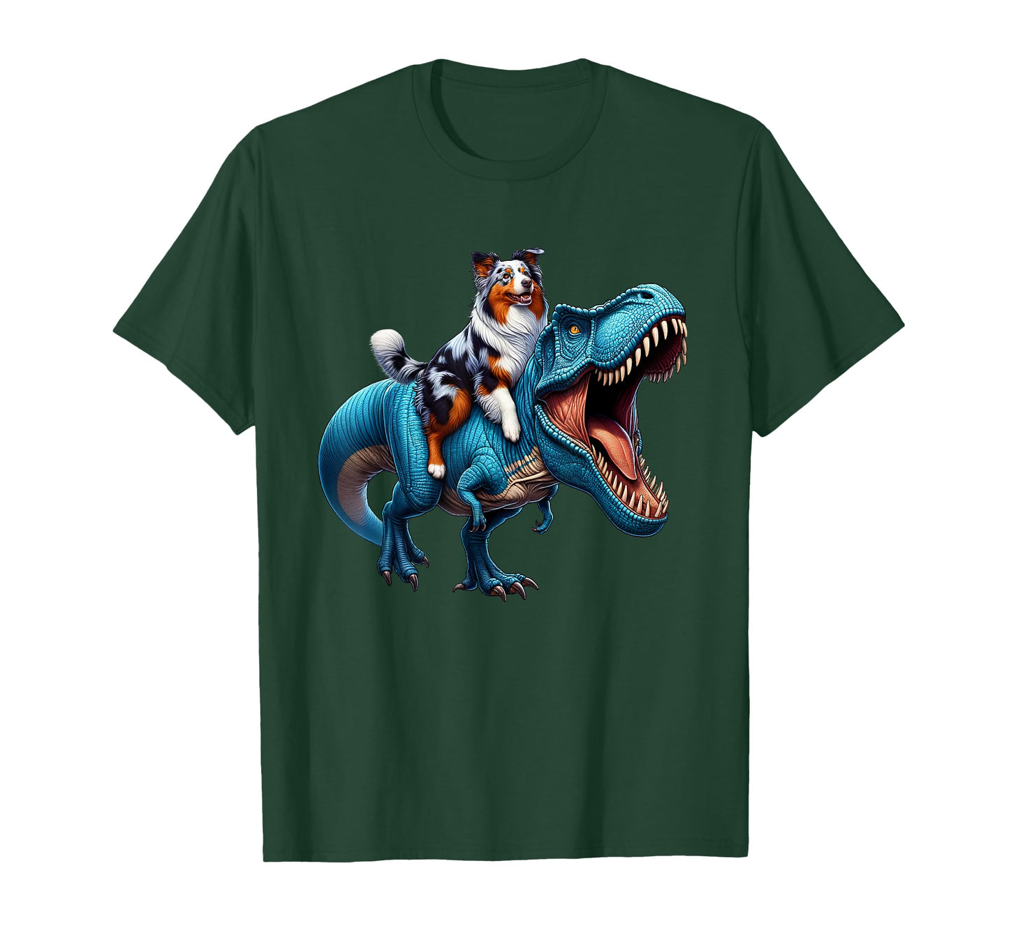 Australian Shepherd Riding T-Rex Dinosaur Funny Dog Lover T-Shirt