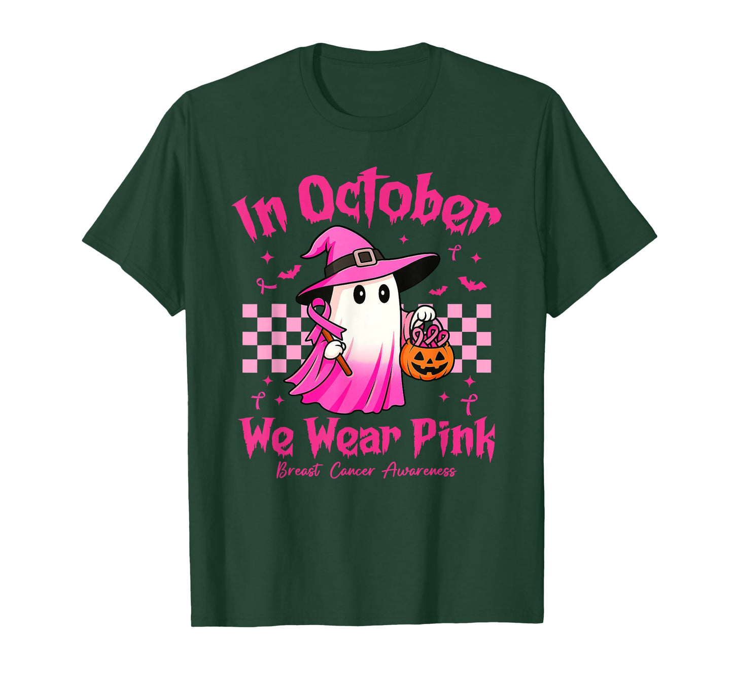 In October We Wear Pink Breast Cancer Awareness Halloween T-Shirt