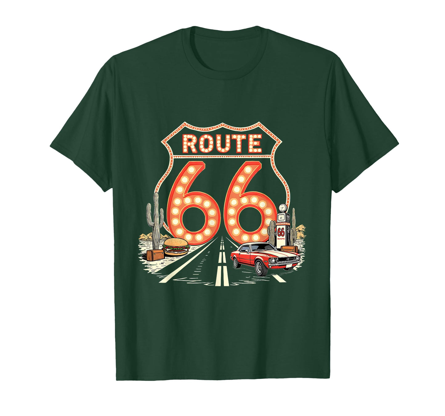 Retro Road Trip 66 Lights Design with Classic Muscle Car T-Shirt