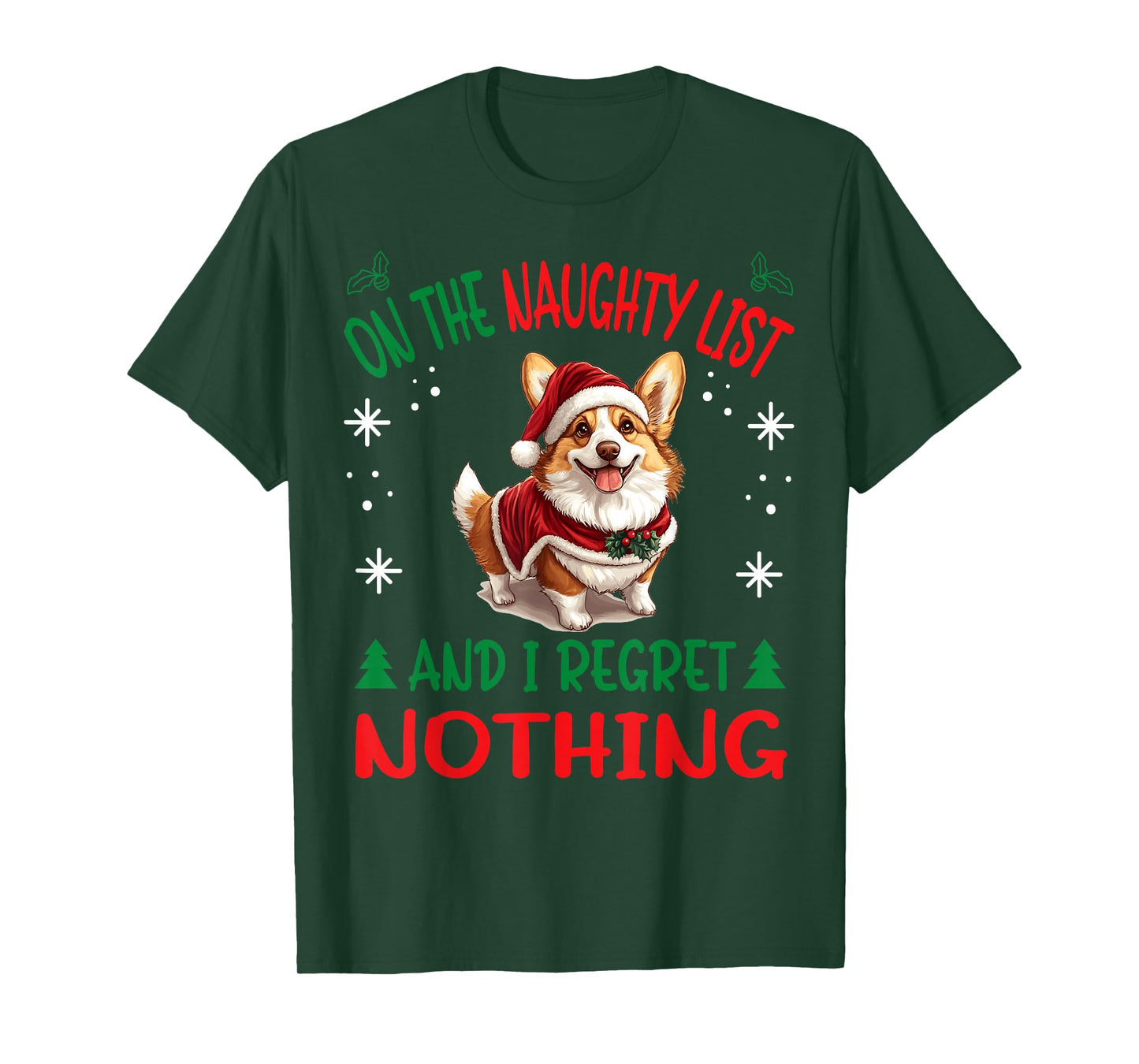 Cute Pembroke Welsh Corgi Dog Christmas On The Naughty List T-Shirt