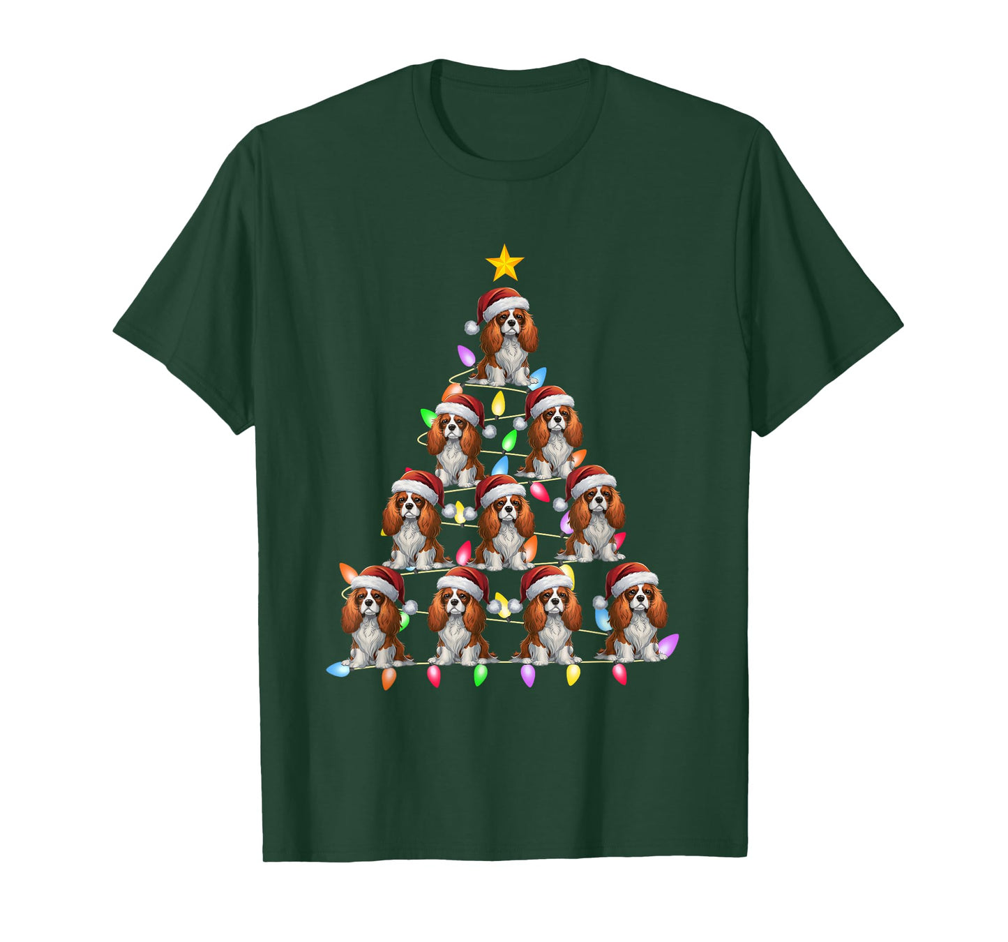 Christmas Tree Light Santa Cavalier King Charles Spaniel Dog Men Women Kids T-Shirt