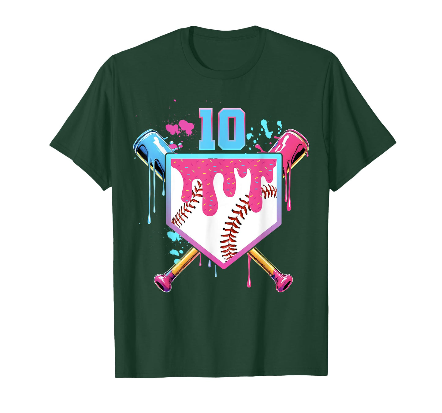 Baseball 10 Year Old Ice Cream Drip 10th Birthday Number 10 T-Shirt