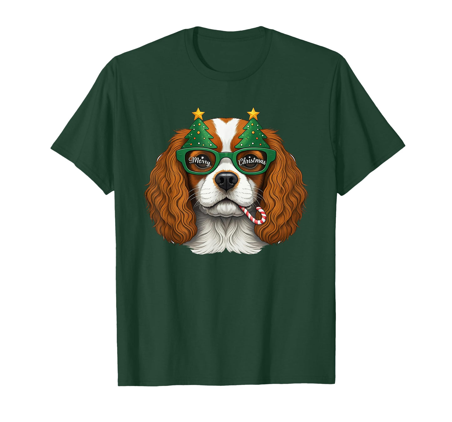Christmas Tree Sunglasses Cavalier King Charles Spaniel T-Shirt