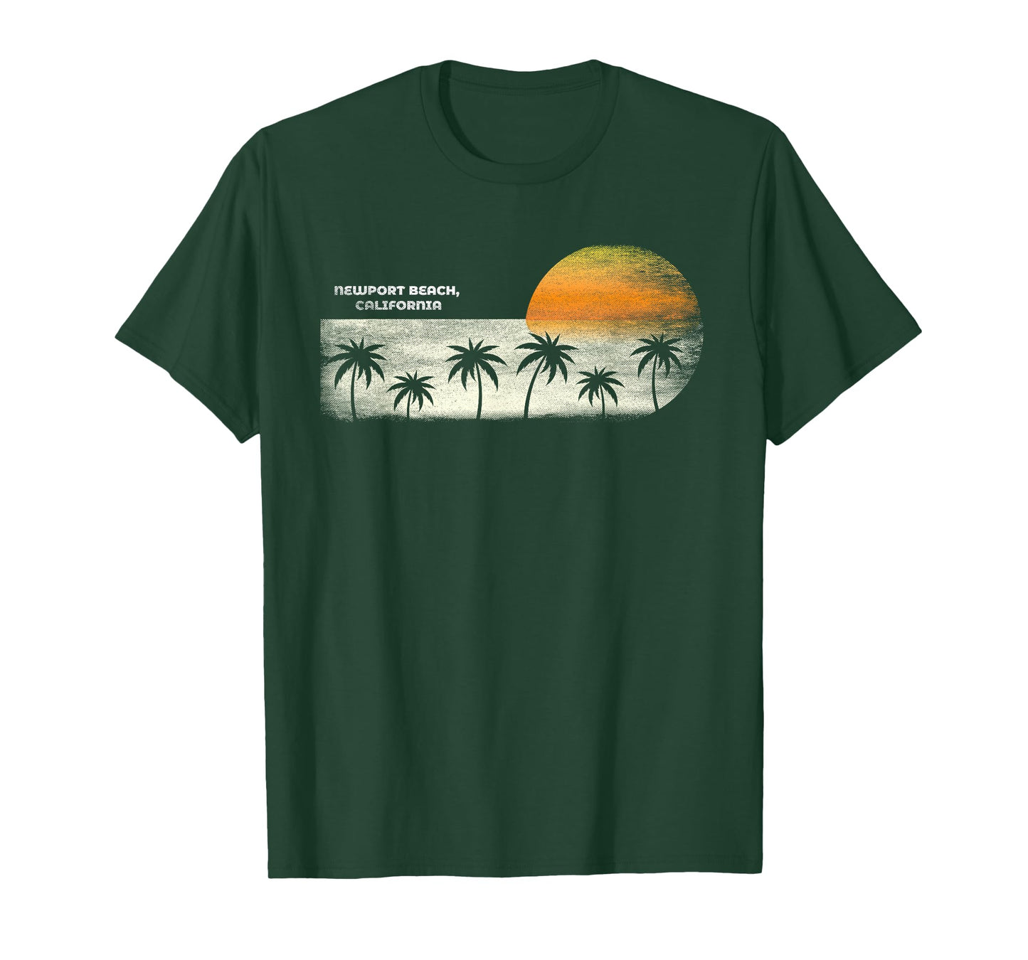 Vintage Newport Beach CA Ocean Sunset and Palm Trees T-Shirt