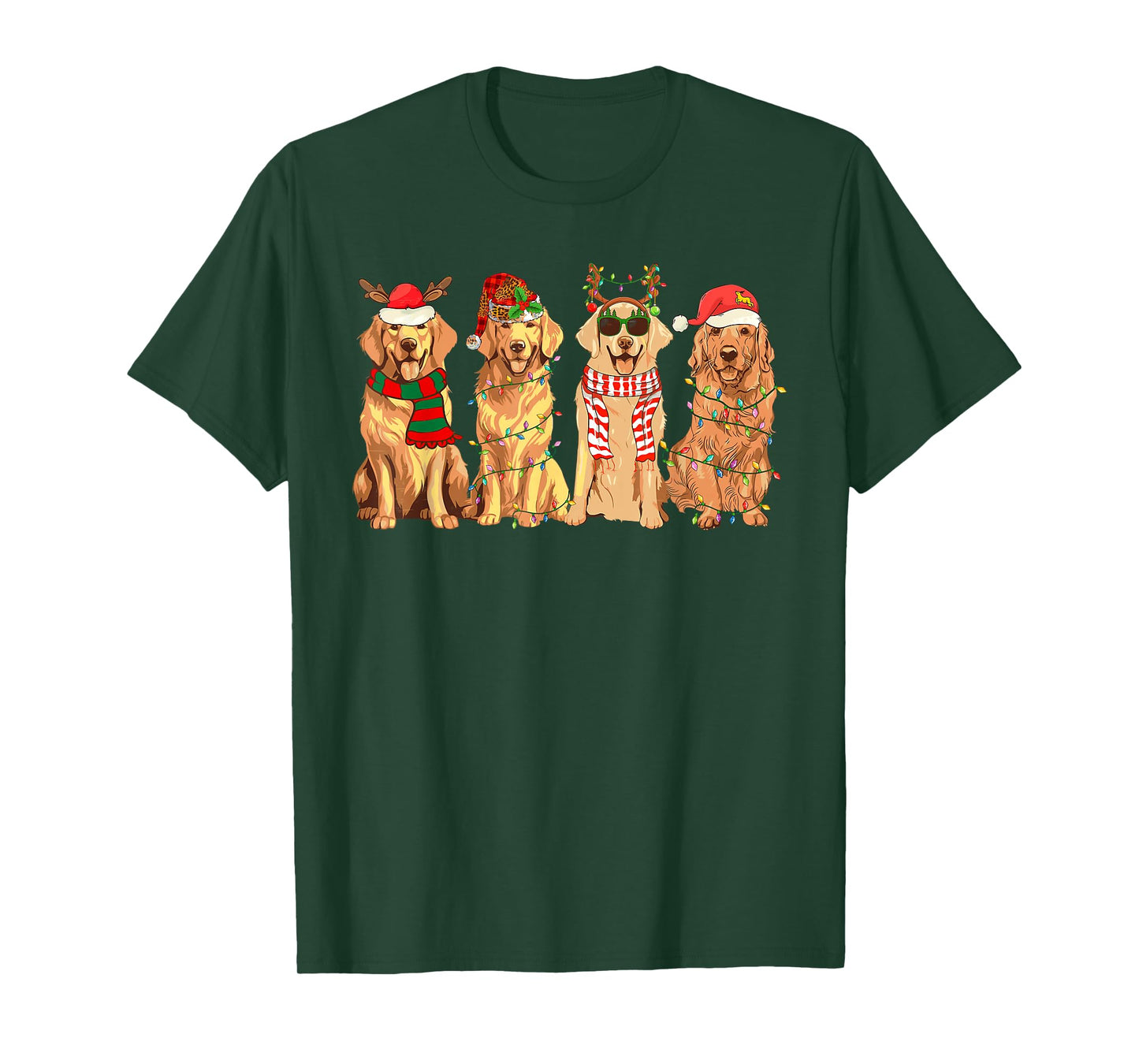 Funny Dogs Golden Retriever Christmas Xmas Lights Dog Lover Men Women Kids T-Shirt