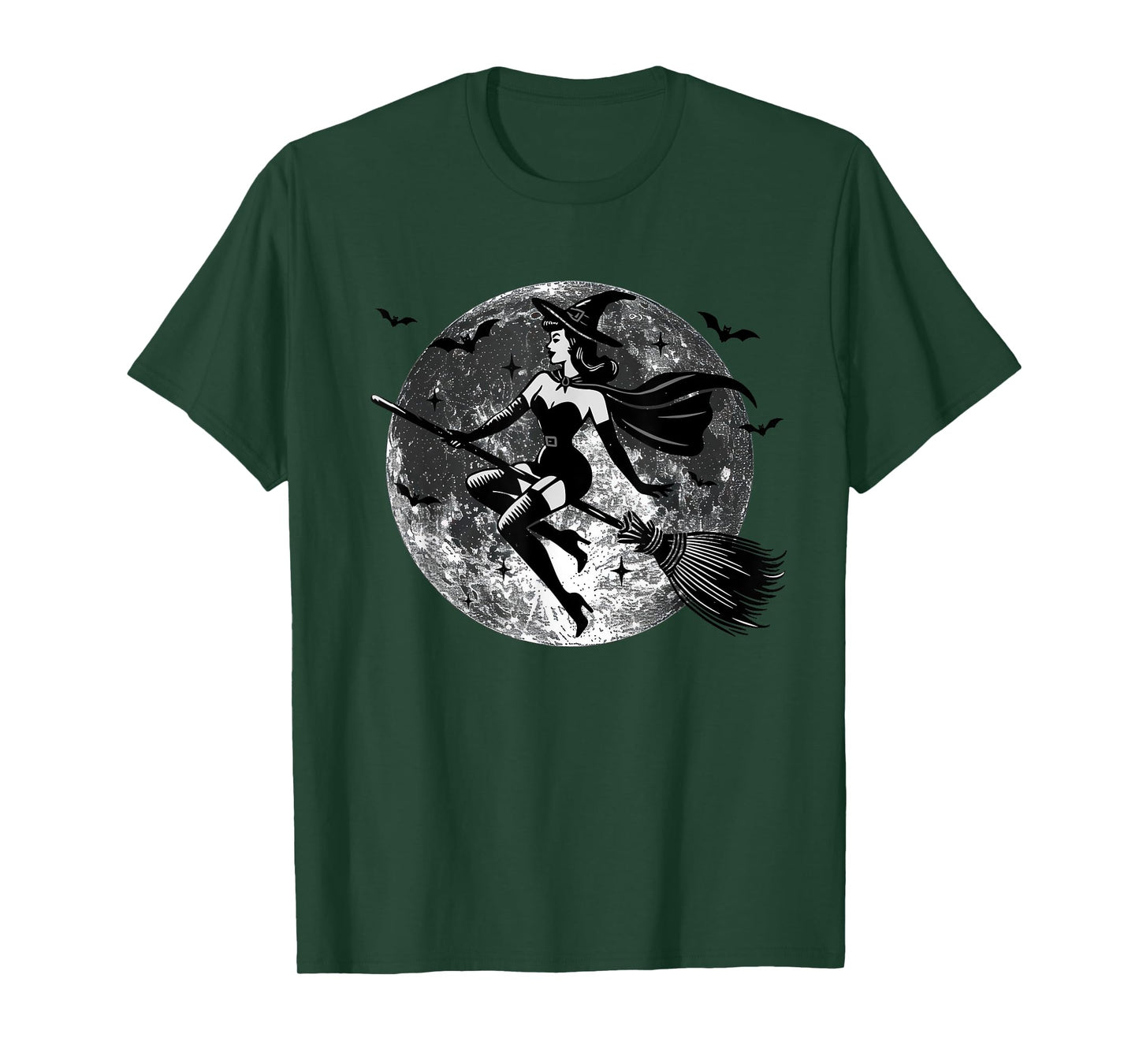 Retro Vintage Sexy Witch on the Broom Moon Halloween Tee T-Shirt