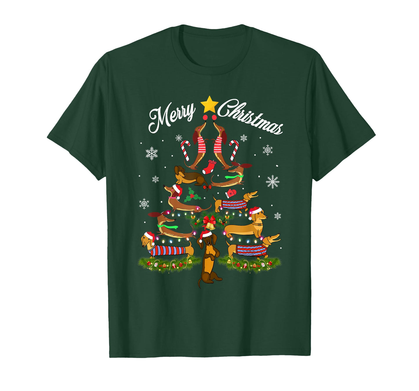 Dachshund Merry Christmas Tree Light Funny Dackel Dachshund T-Shirt