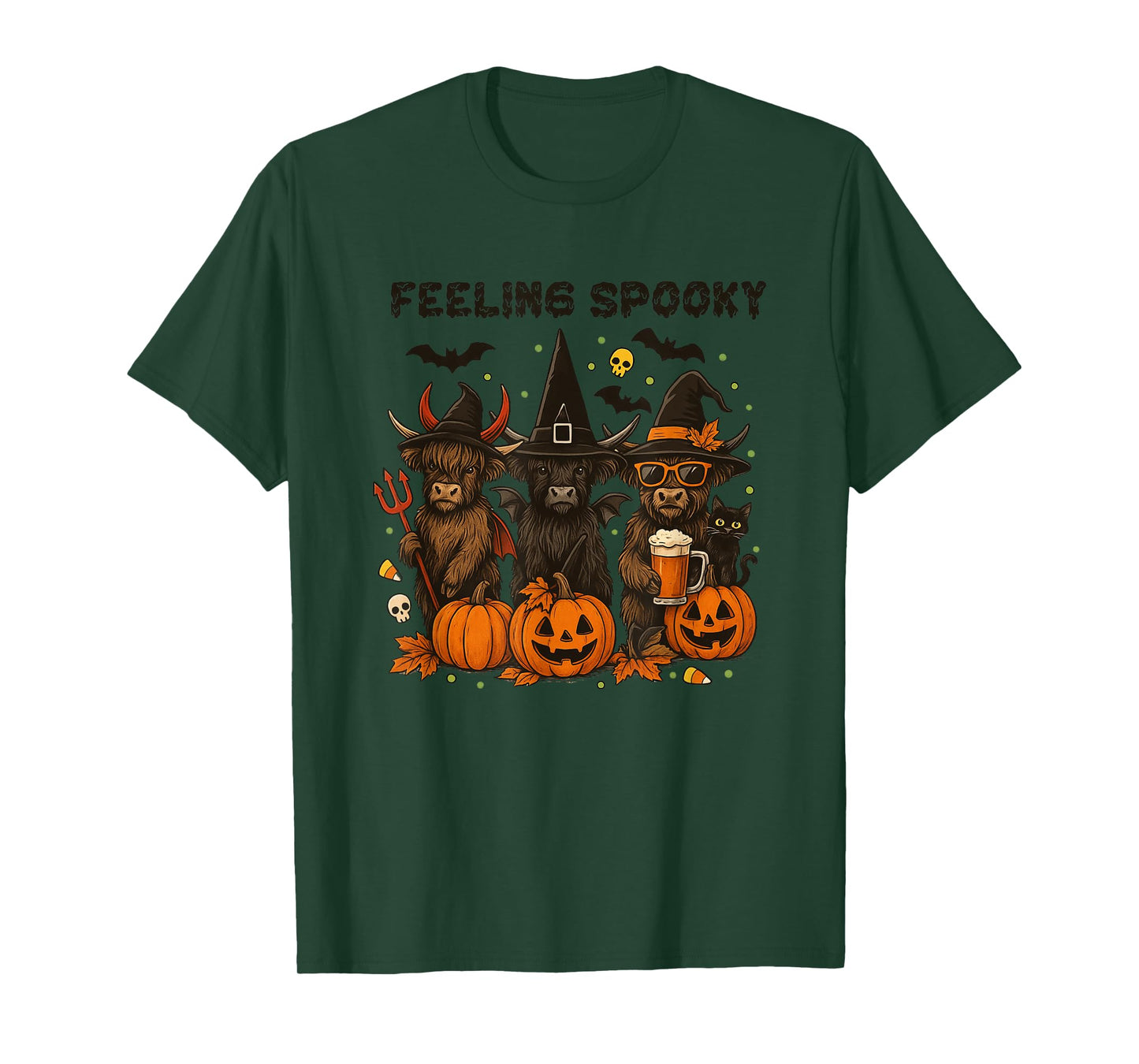 Feeling Spooky Halloween Highland Cows Fun T-Shirt