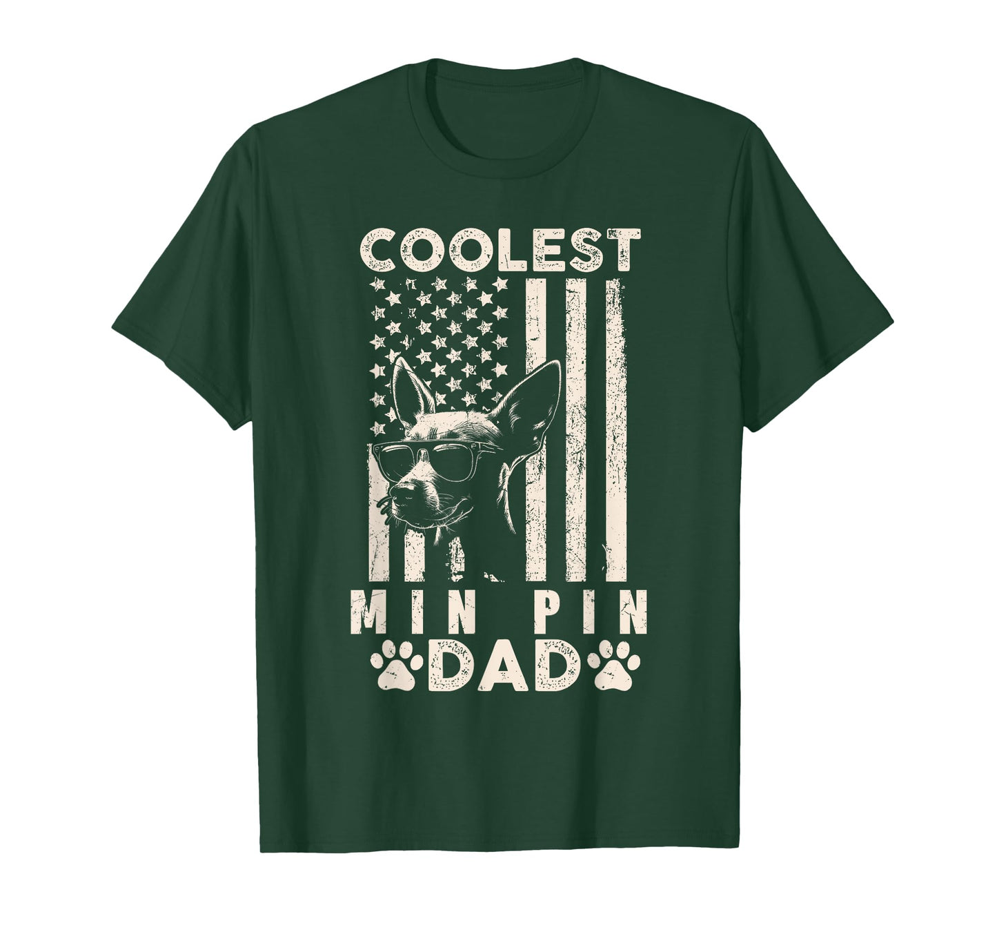 Coolest Min Pin Dad Vintage American Flag Funny Fathers Day T-Shirt for Women Kids Men