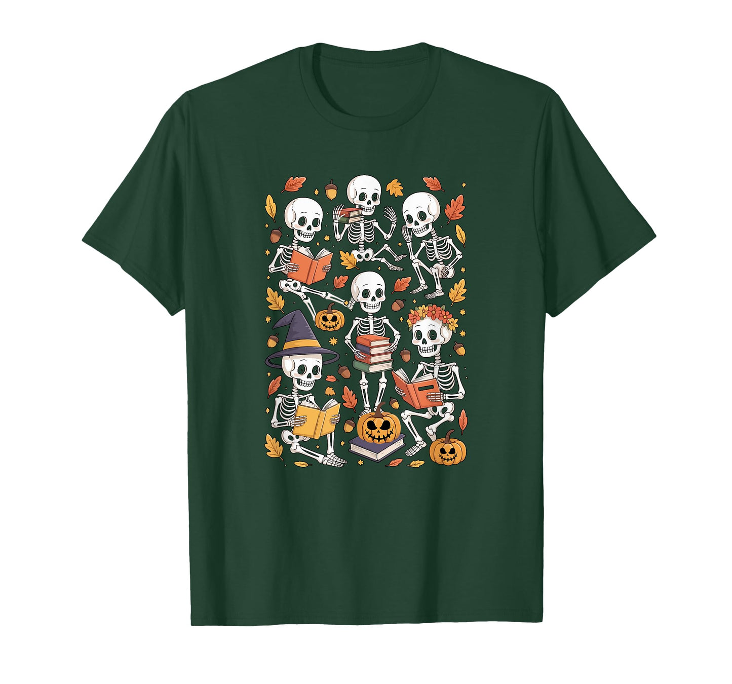 Group Skeletons Reading Books Halloween Collection Bookworm T-Shirt