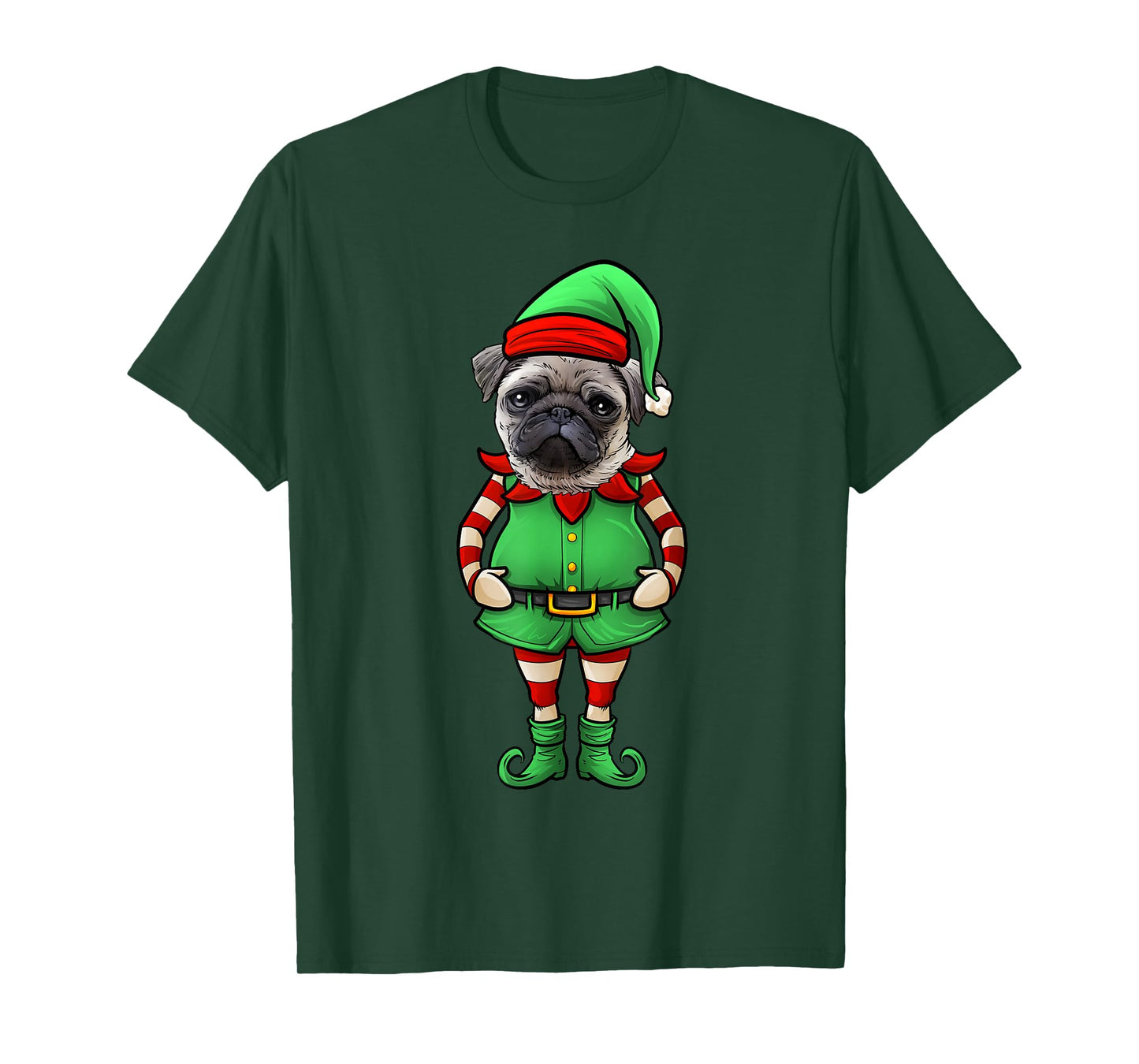 Funny Christmas Elf Pug Dog T-Shirt