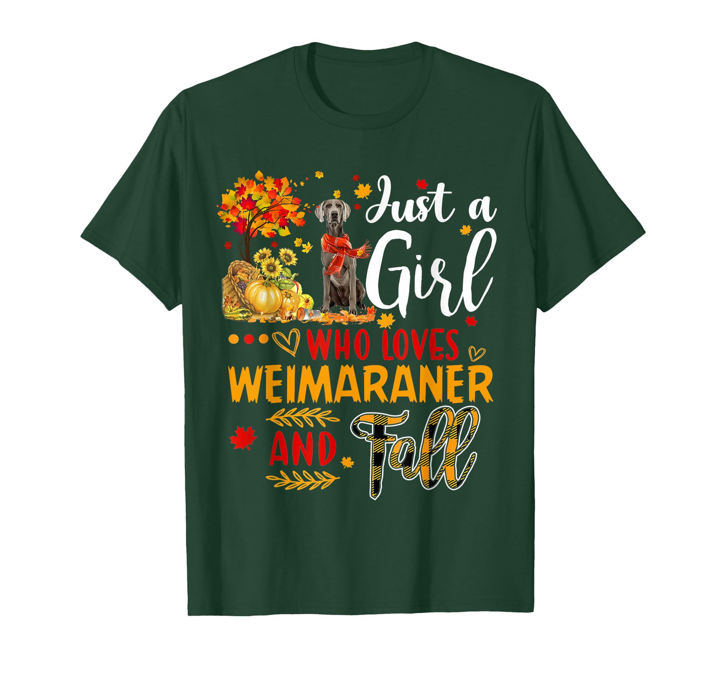 Autumn Tree Weimaraner Thanksgiving Pumpkin Dog Fall Leaf T-Shirt