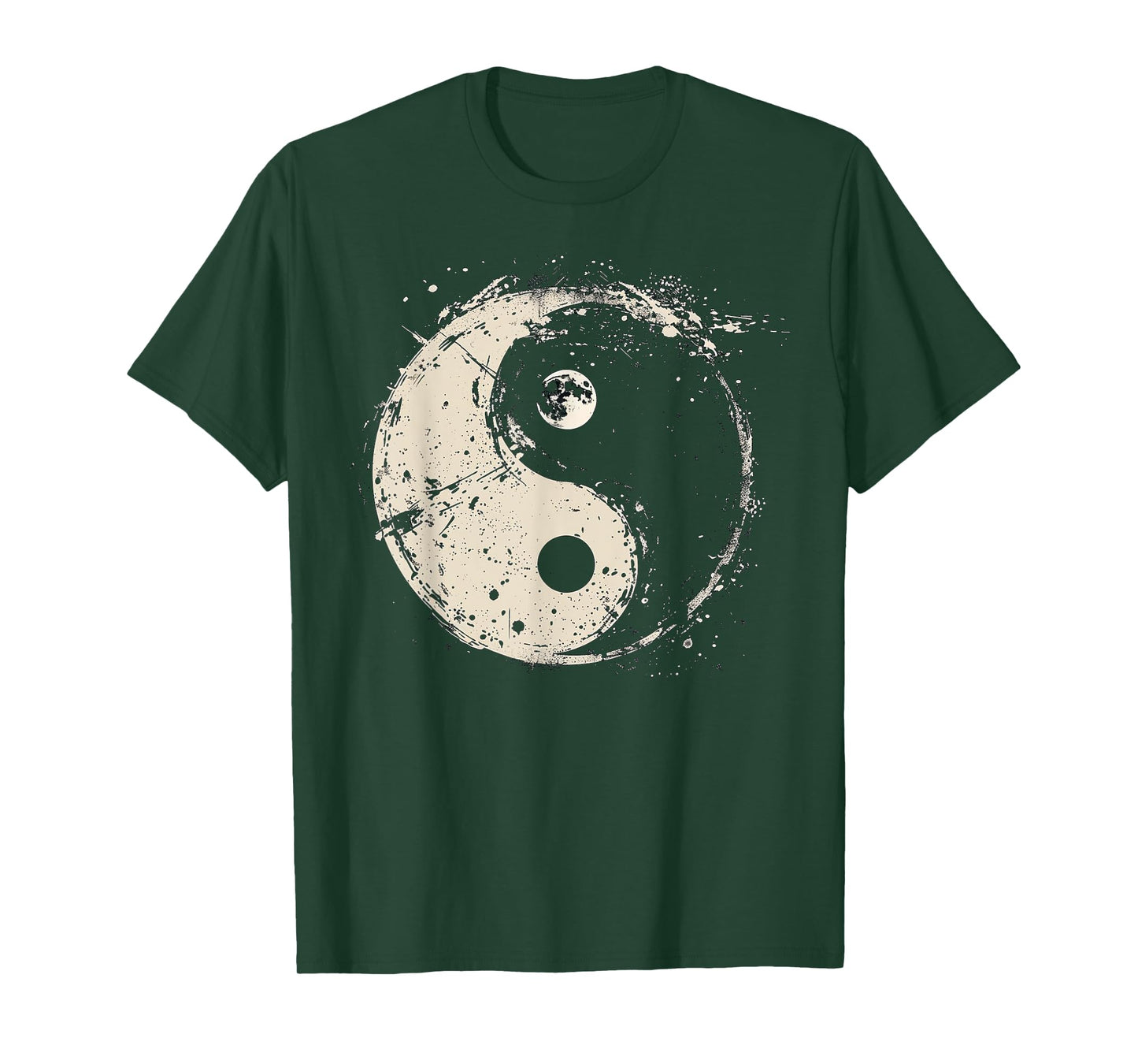 Distressed Yin Yang Moon Balance Spiritual Design T-Shirt