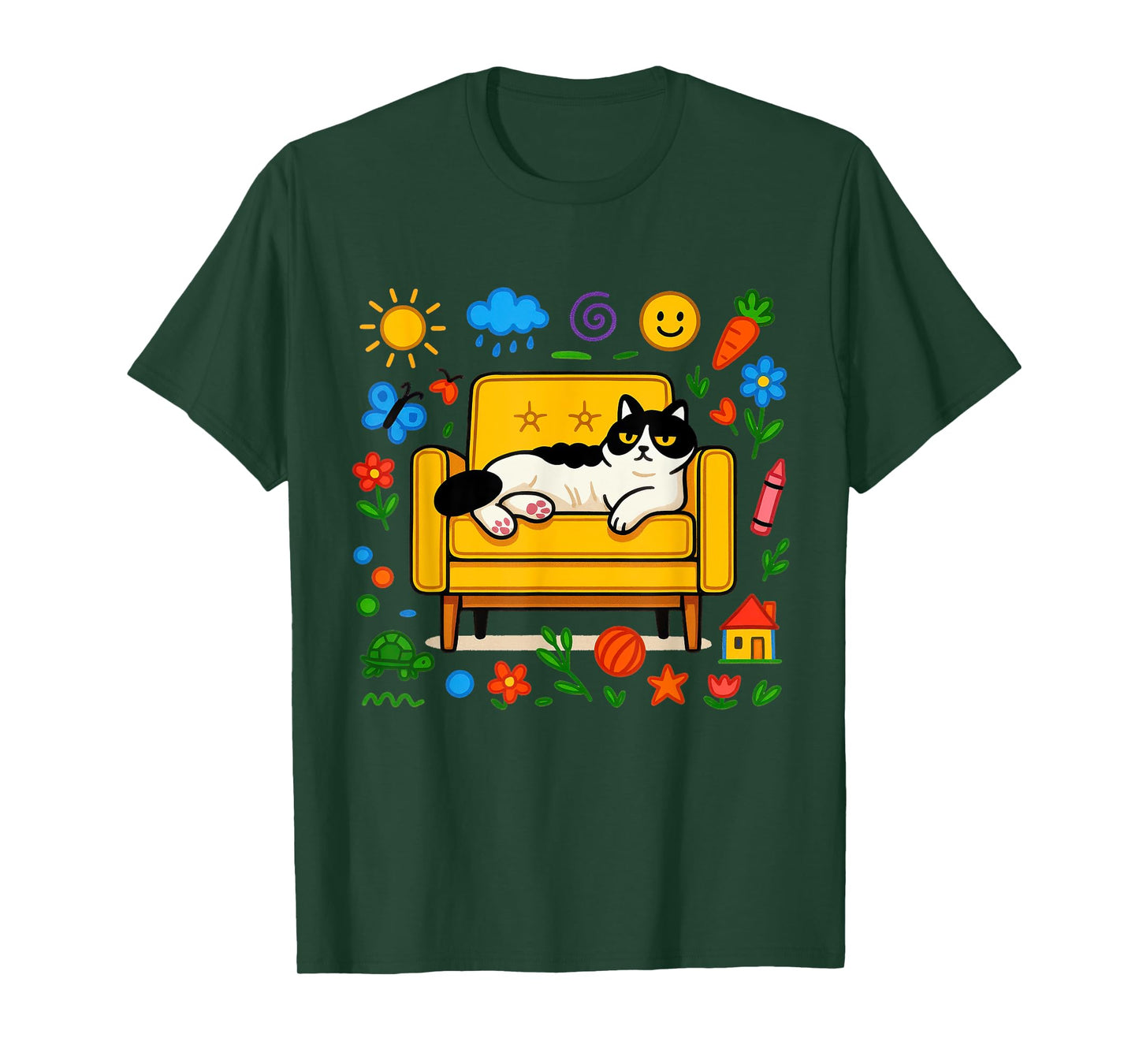 Lazy Cute Sofa cat Funny Chill Home Shirt Mens Womens Kids T-Shirt
