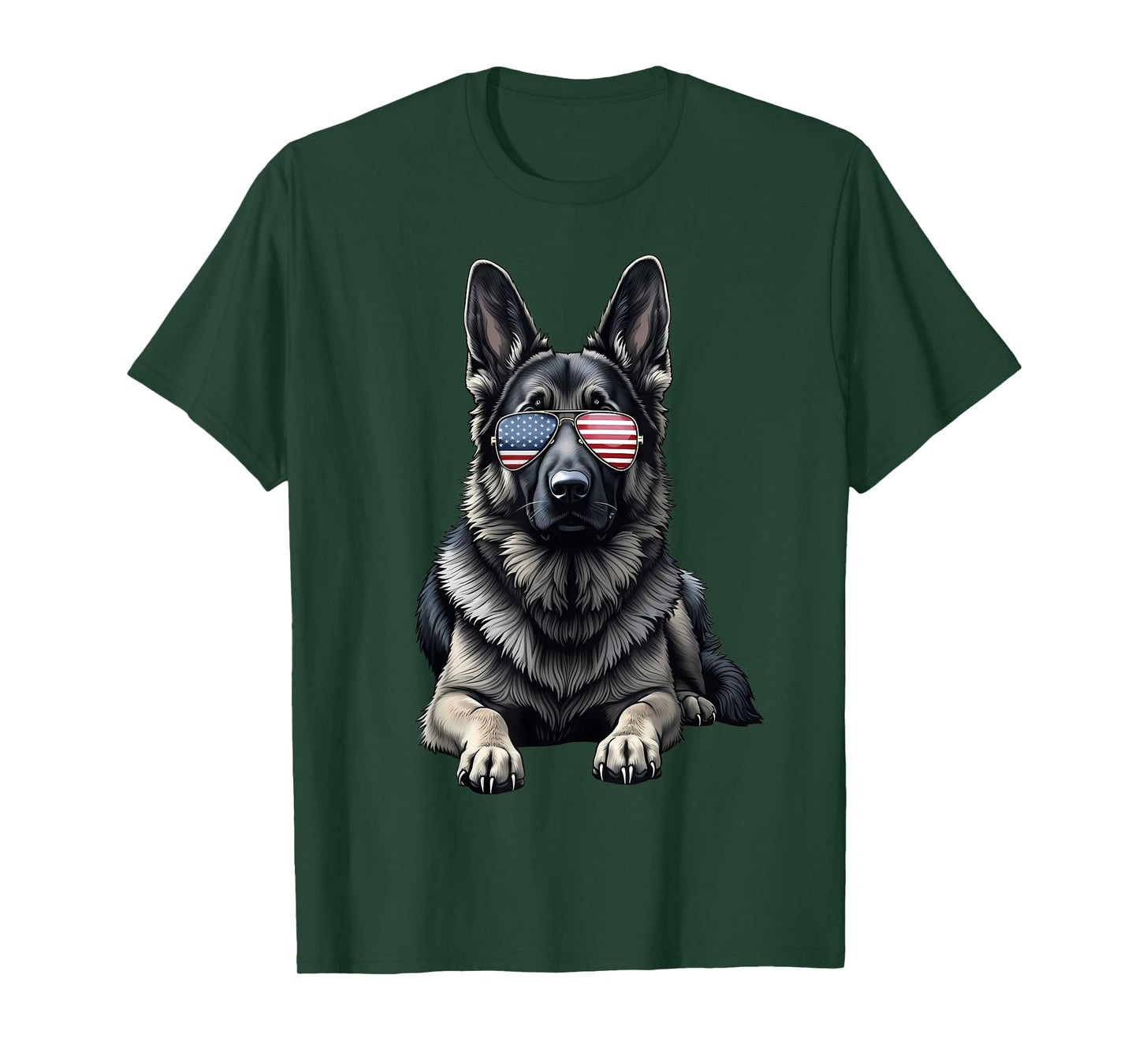 German Shepherd USA Flag Sunglasses Patriotic 4th of July T-Shirt