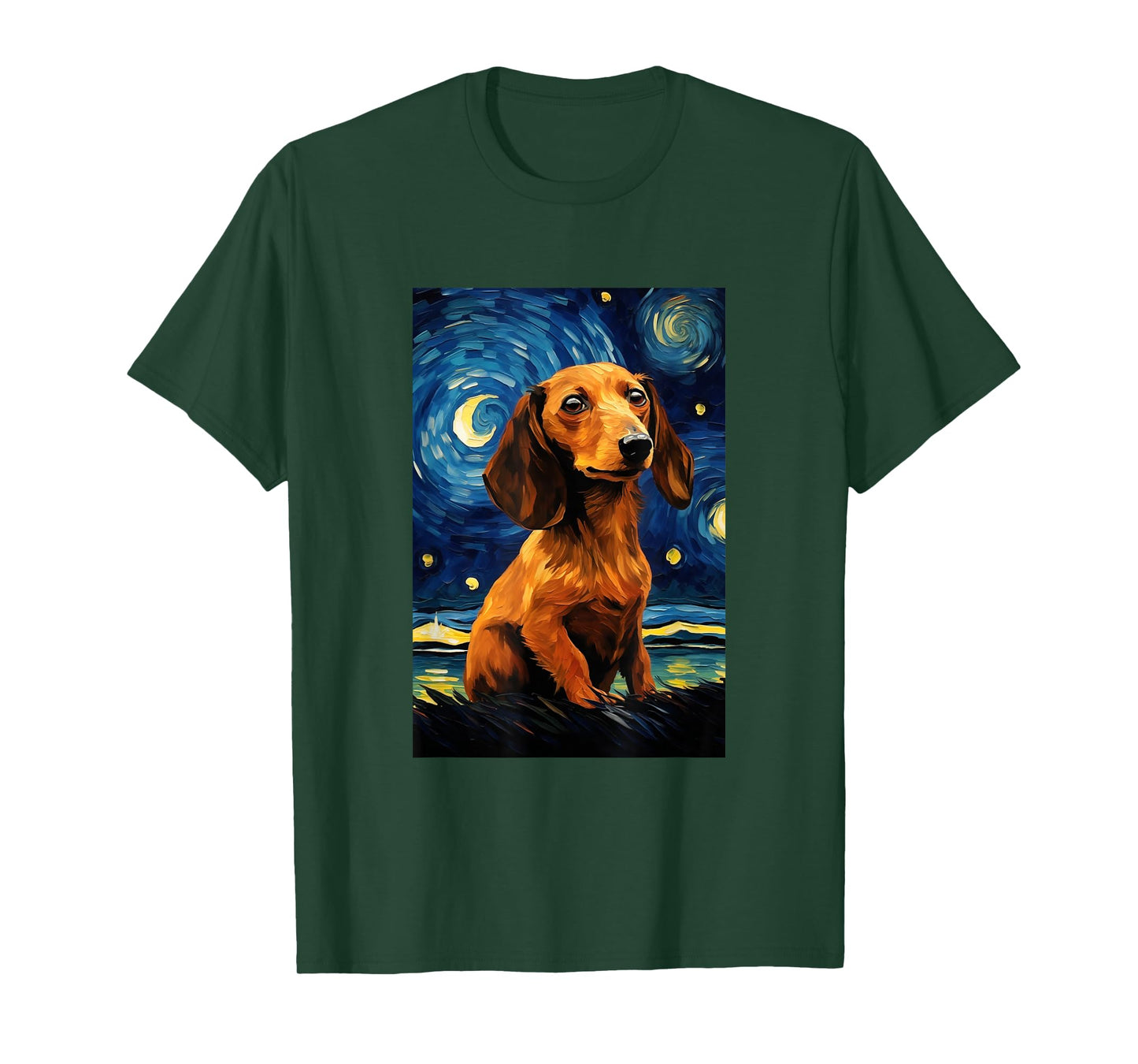 Cute Dachshund Dog Doggy - Van Gogh Style - Starry Night T-Shirt