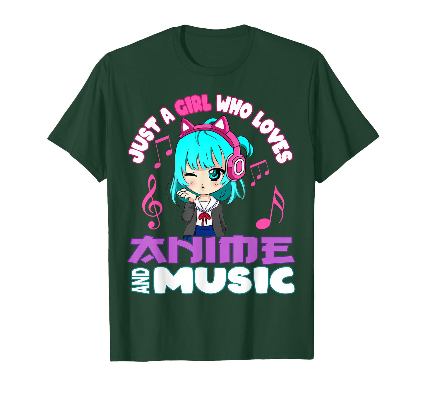 just a girl who loves anime and music funny chibi graphic T-Shirt