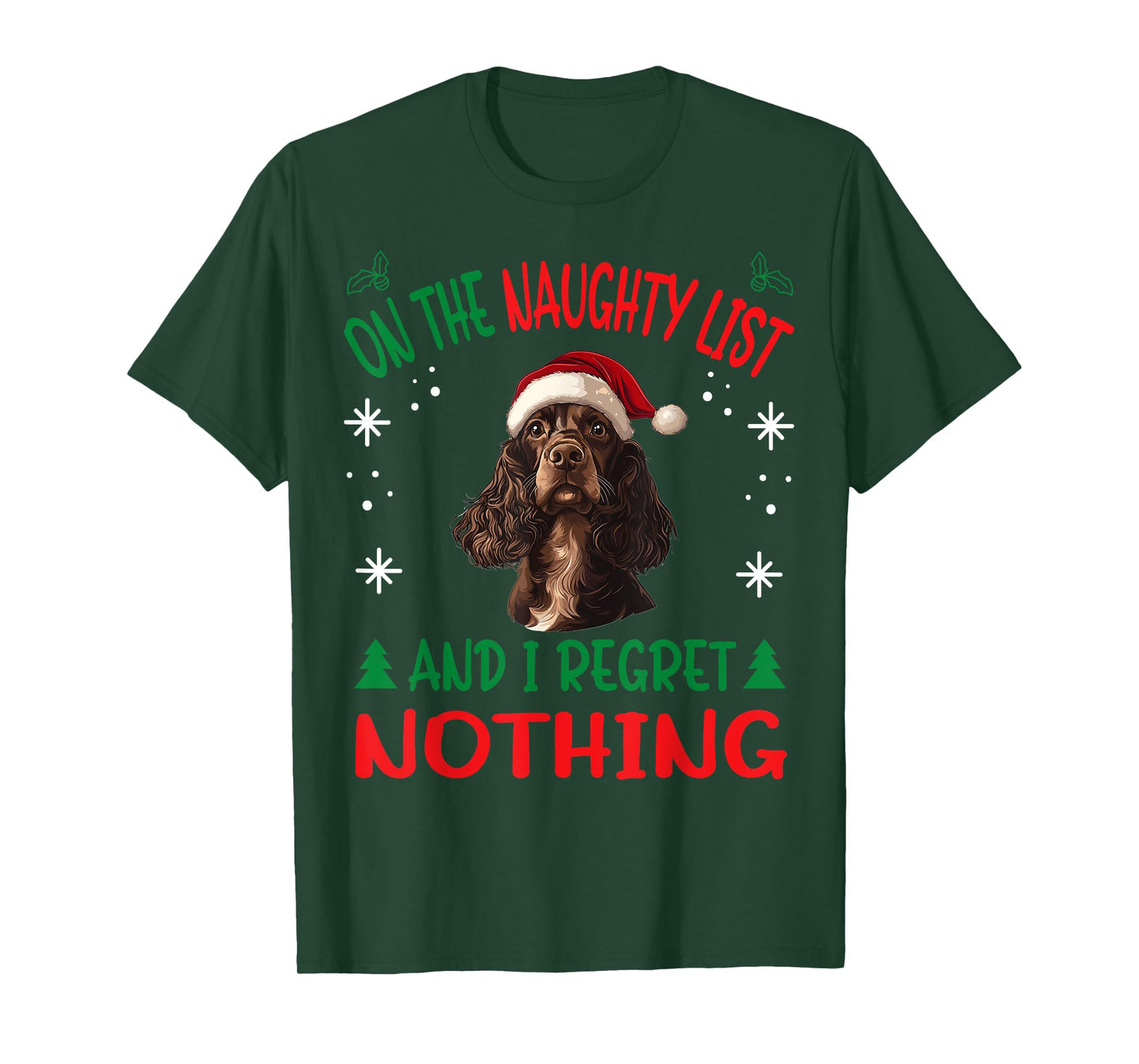 Cute English Cocker Spaniel Dog Christmas On The Naughty T-Shirt