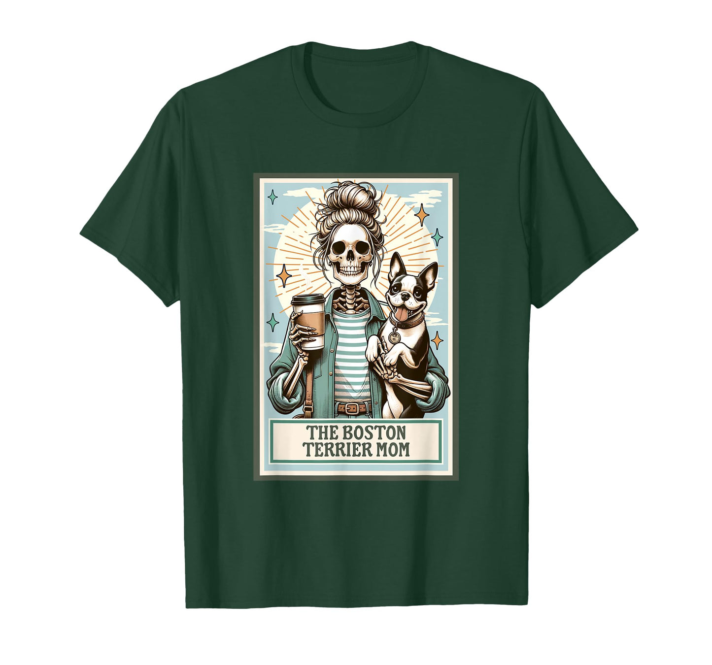 The Boston Terrier Mom Skeleton Gift Spooky Season Halloween T-Shirt